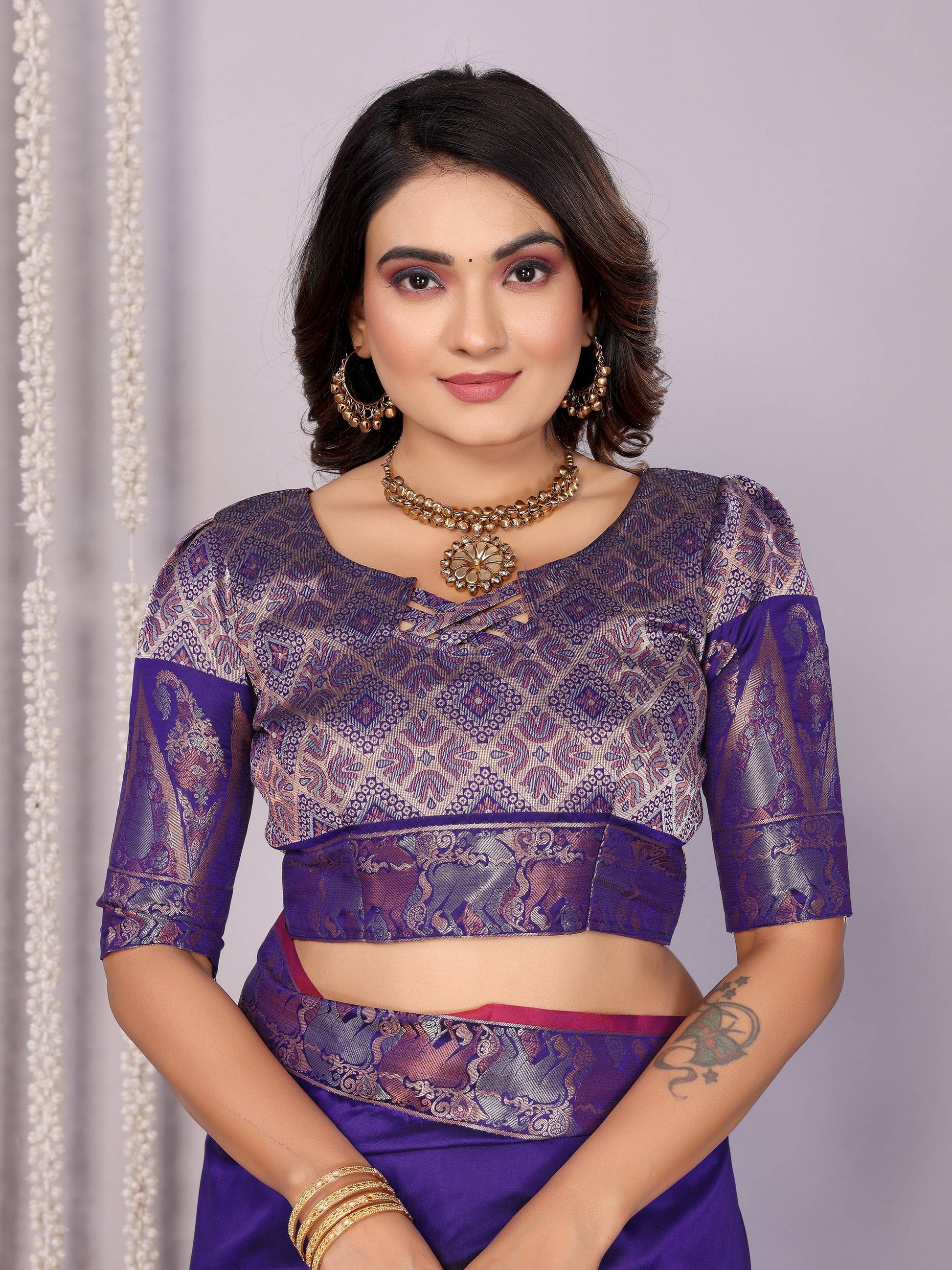 Sonakshi Women's Royal Blue Soft Silk Zari Weaving Saree with Blouse