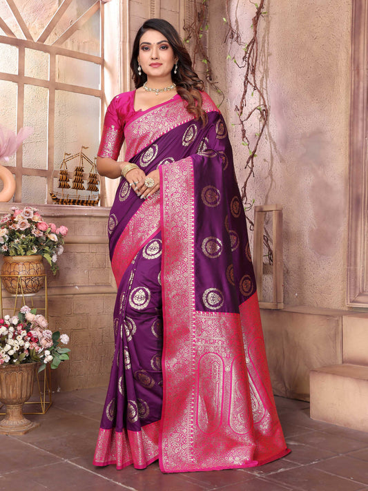 Sonakshi Women's Jamli Banarasi Silk Zari Weaving Saree with Blouse | Swadesiicart