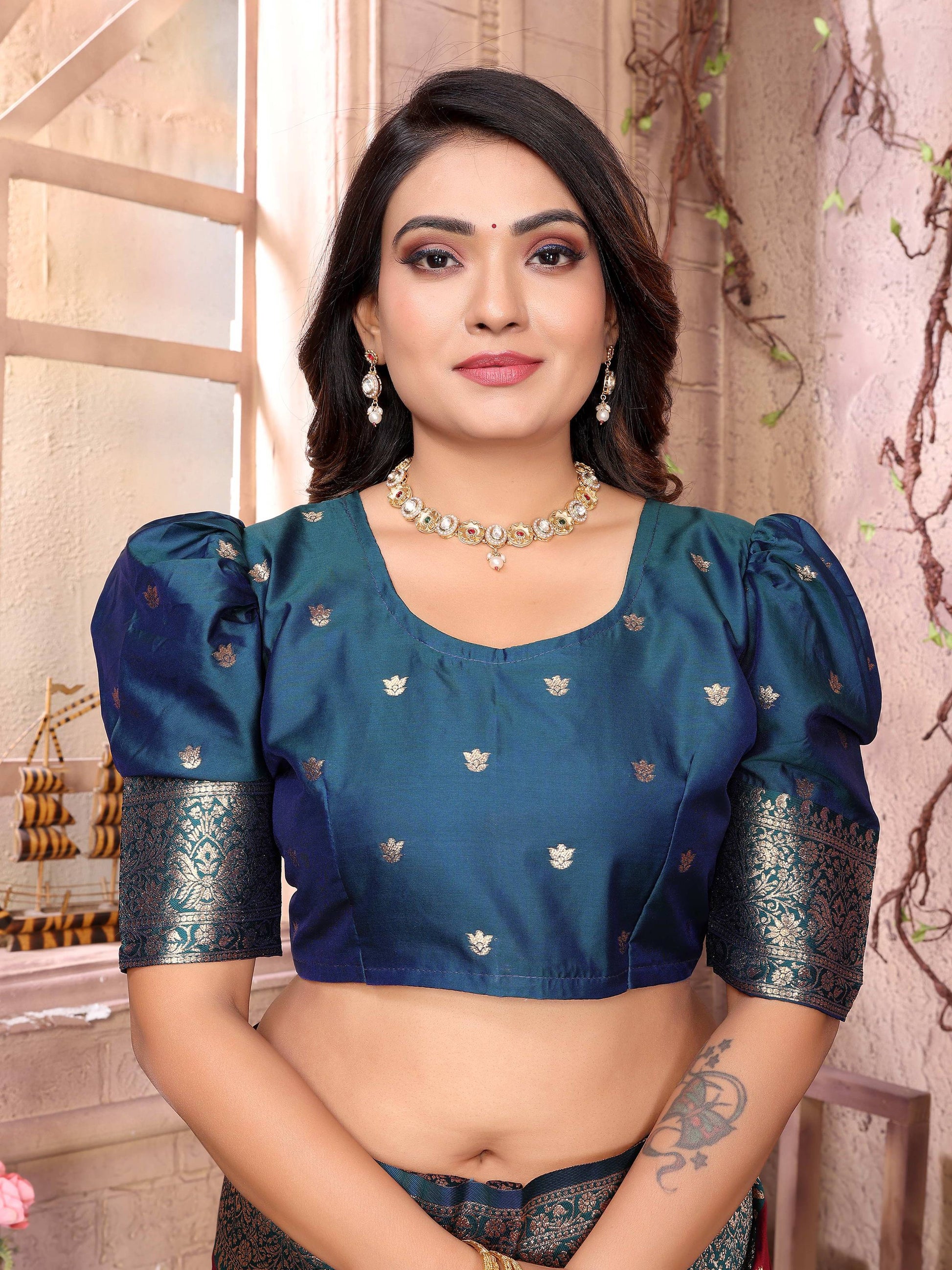 Sonakshi Women's Wine Banarasi Silk Zari Weaving Saree with Blouse | Swadesiicart
