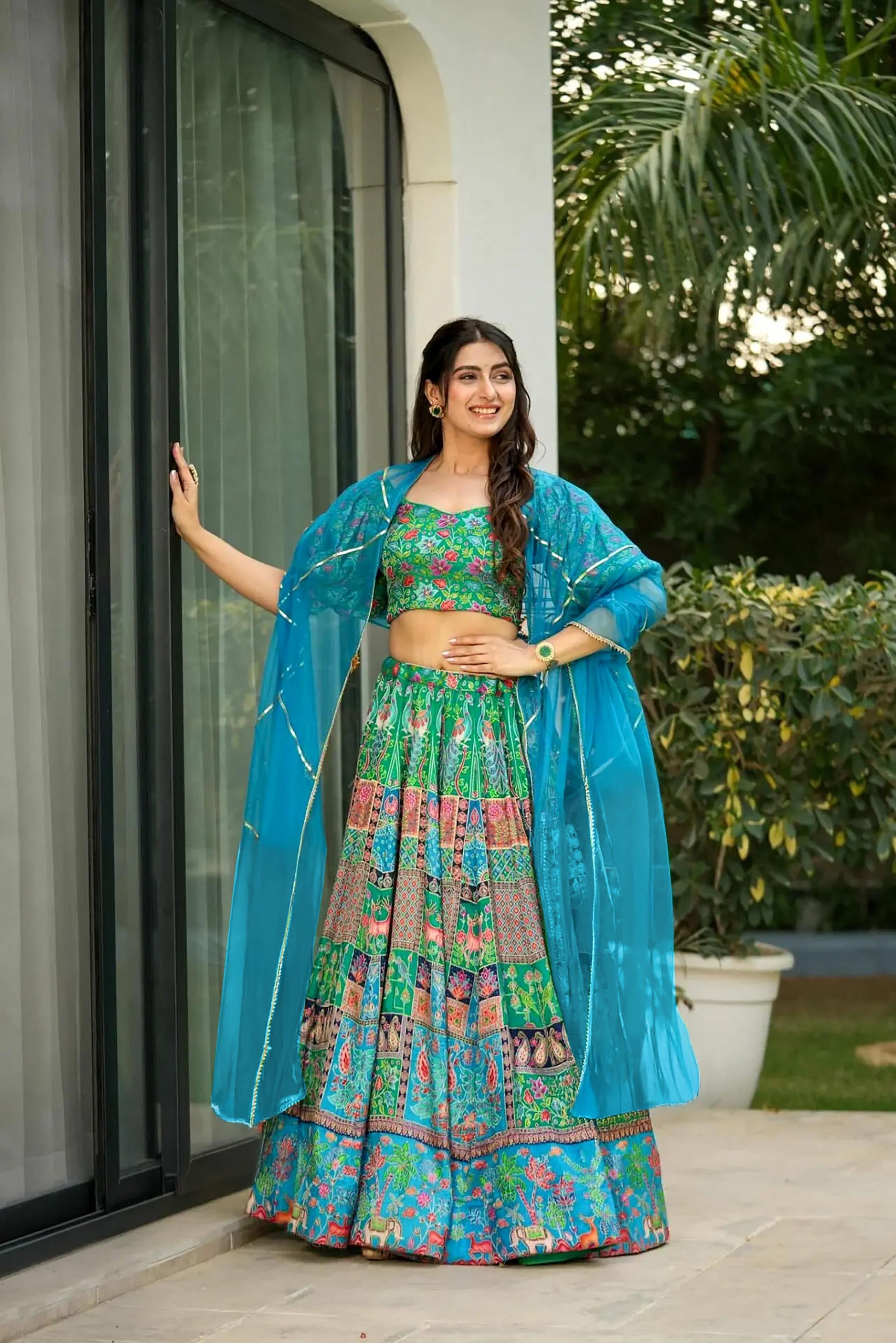 Sonakshi Women's Multicolor Silk Digital Printed Lehenga Choli Set