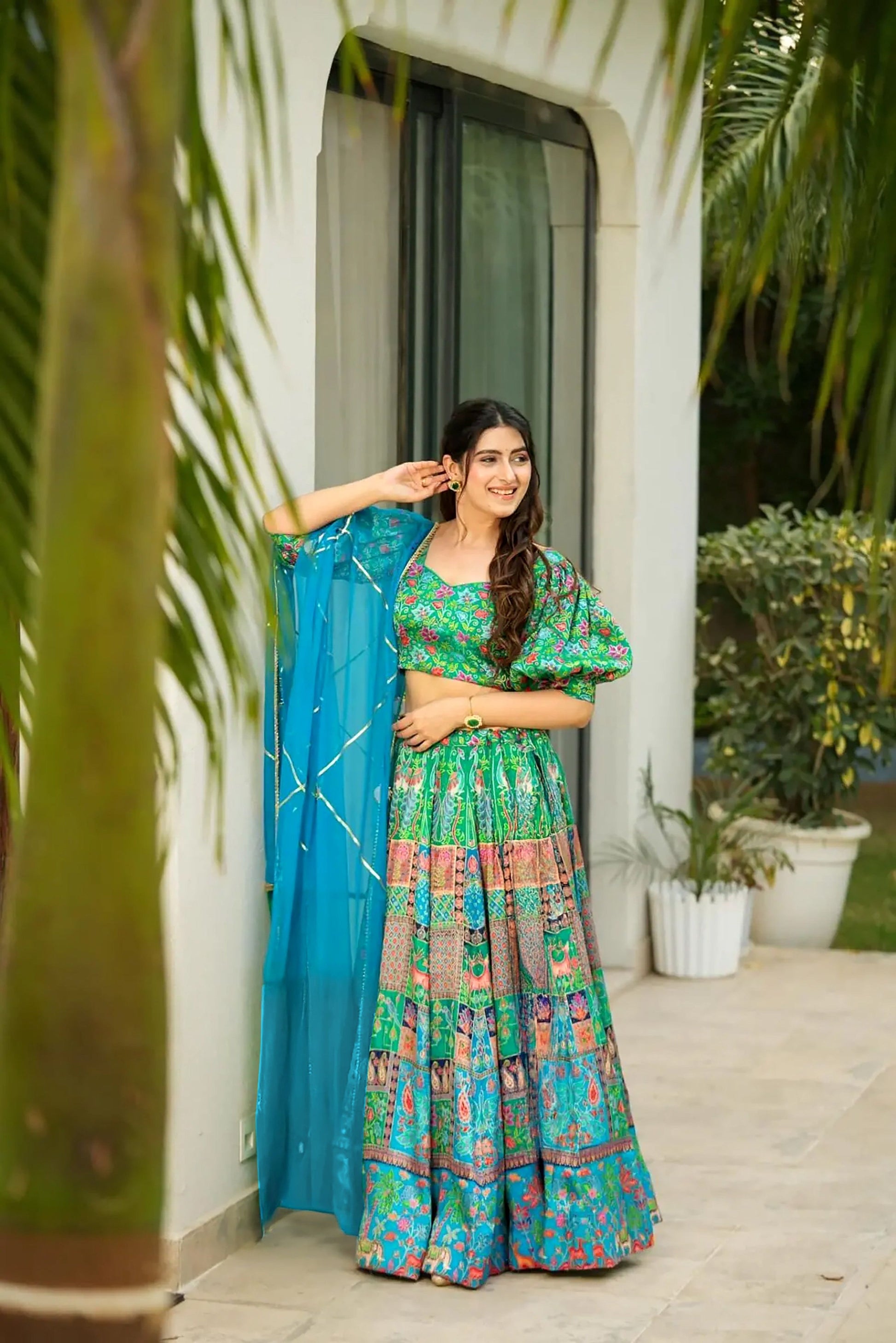 Sonakshi Women's Multicolor Silk Digital Printed Lehenga Choli Set