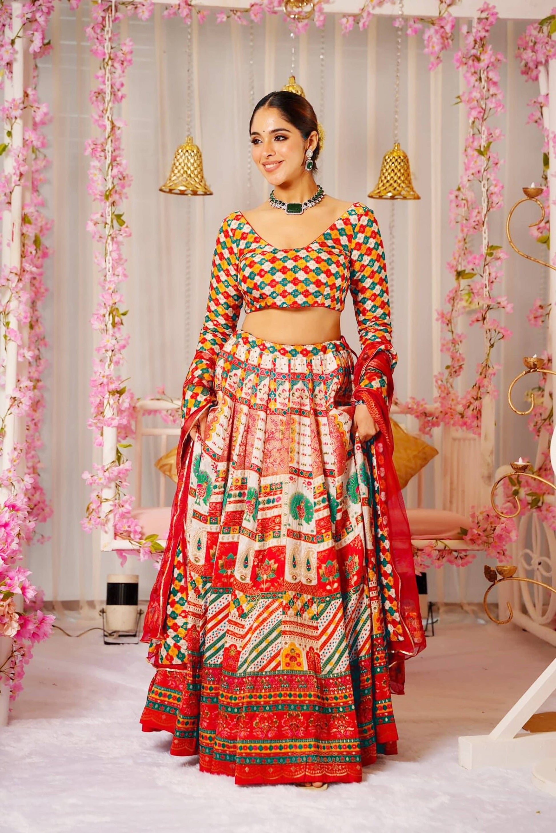 Sonakshi Women's Multicolor Silk Digital Printed Lehenga Choli Set