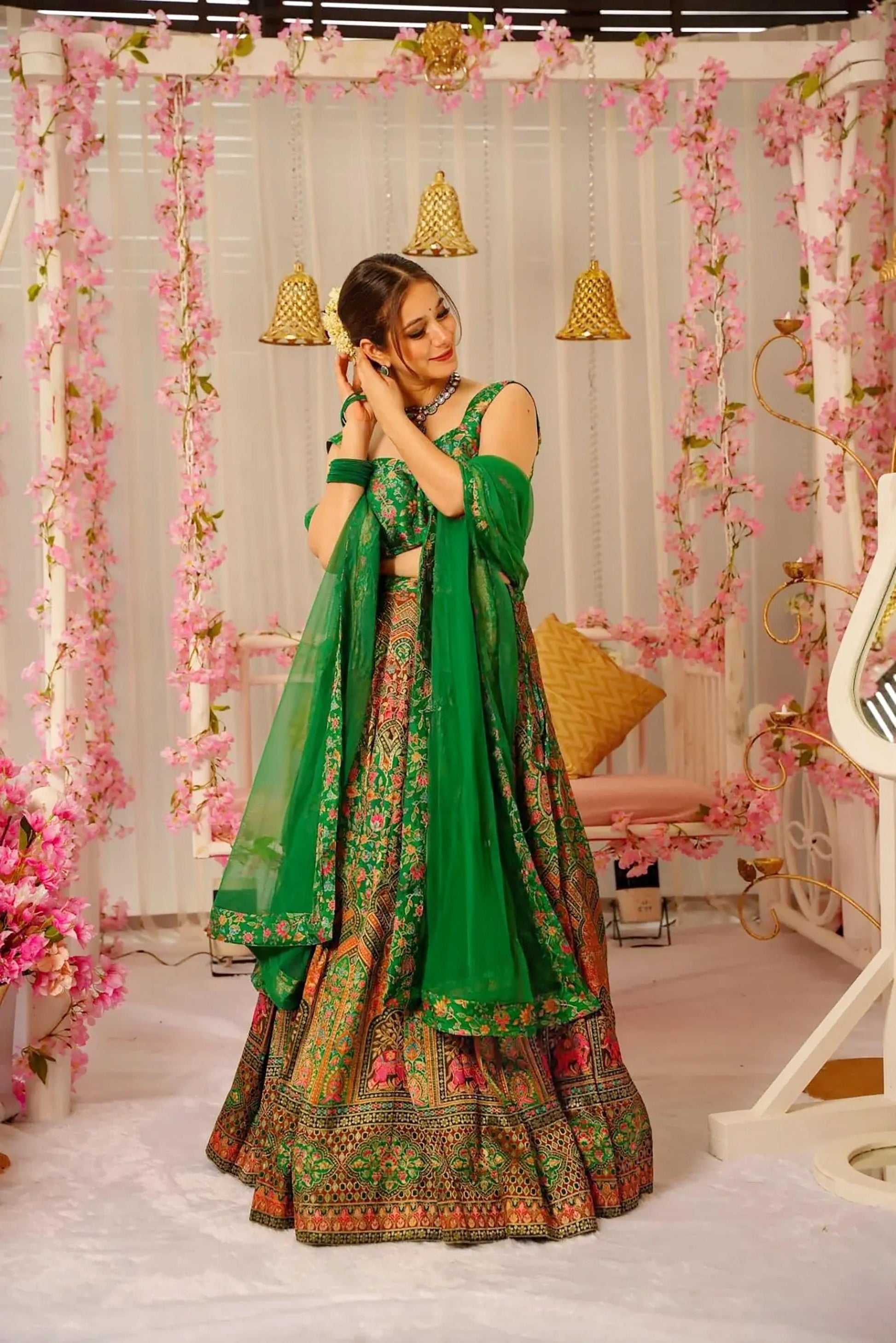 Sonakshi Women's Green Silk Digital Printed Lehenga Choli Set