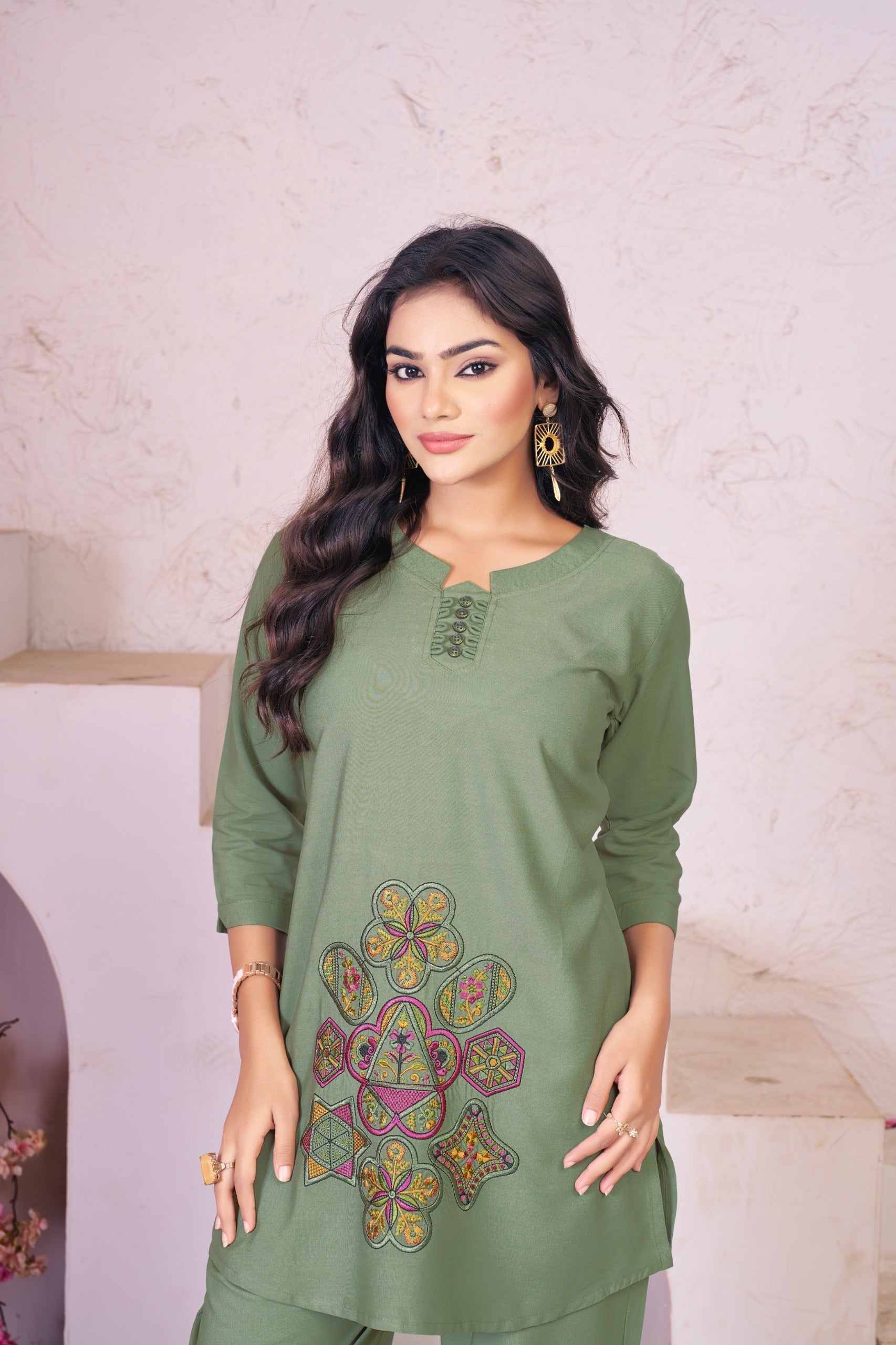 Sonakshi Women's Sea Green Rayon Embroidered Straight Top & Bottom Set