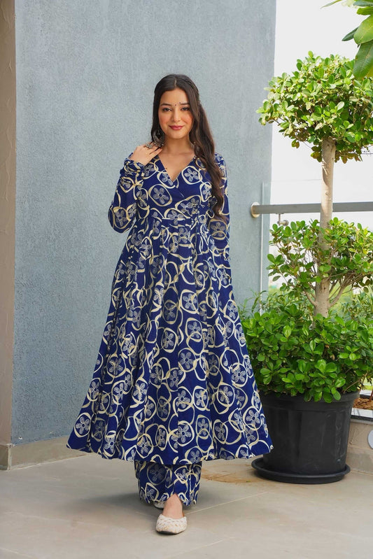 Sonakshi Women's Blue Heavy Rayon With Heavy Digital Printed Anarkali Gown Set