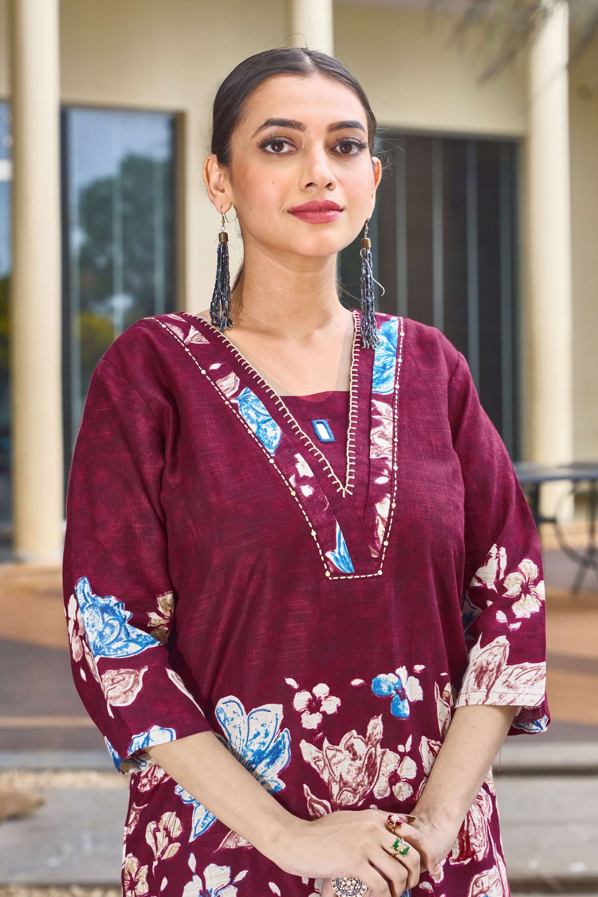 Sonakshi Women's Maroon Cotton Printed Straight Top & Bottom Set