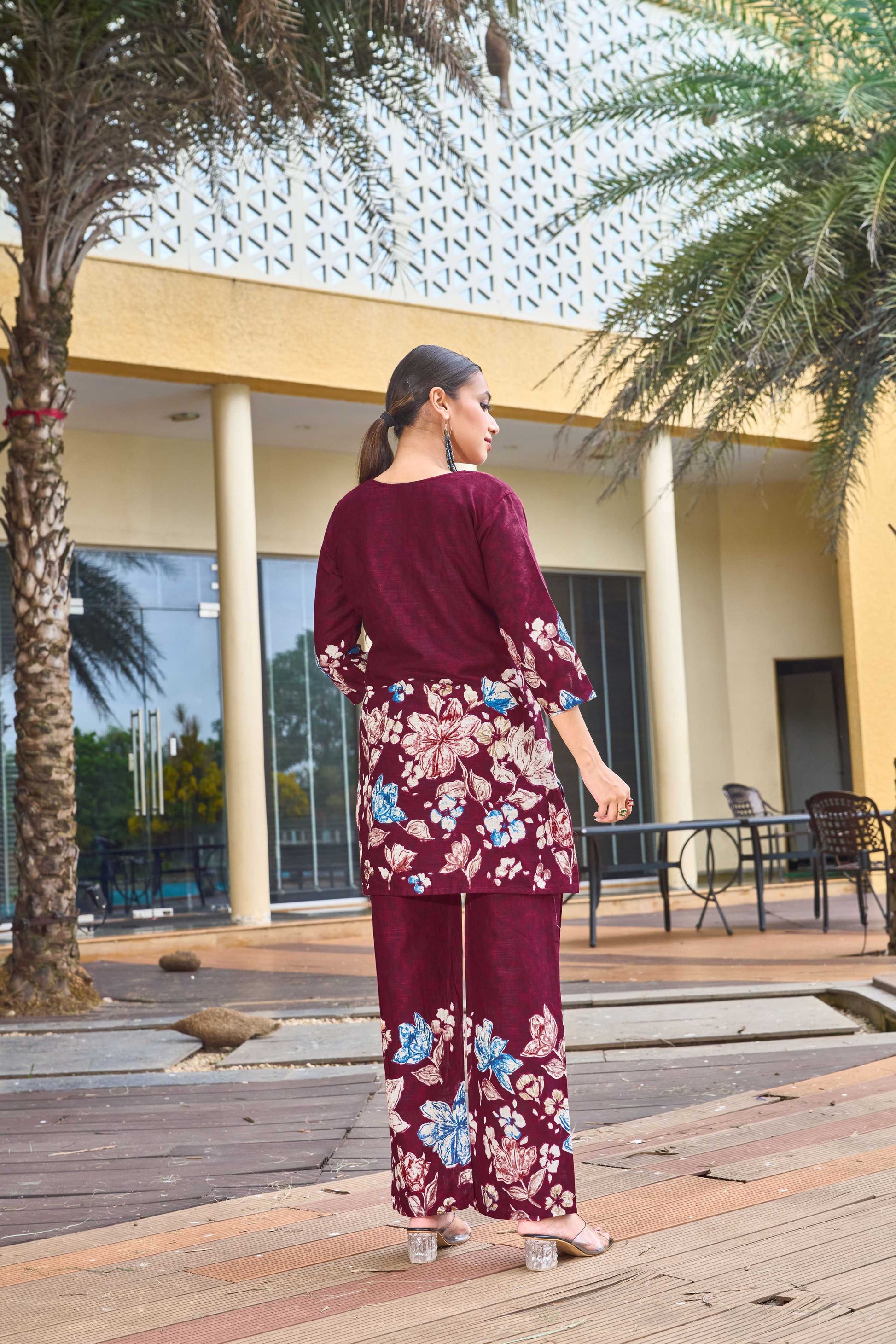 Sonakshi Women's Maroon Cotton Printed Straight Top & Bottom Set