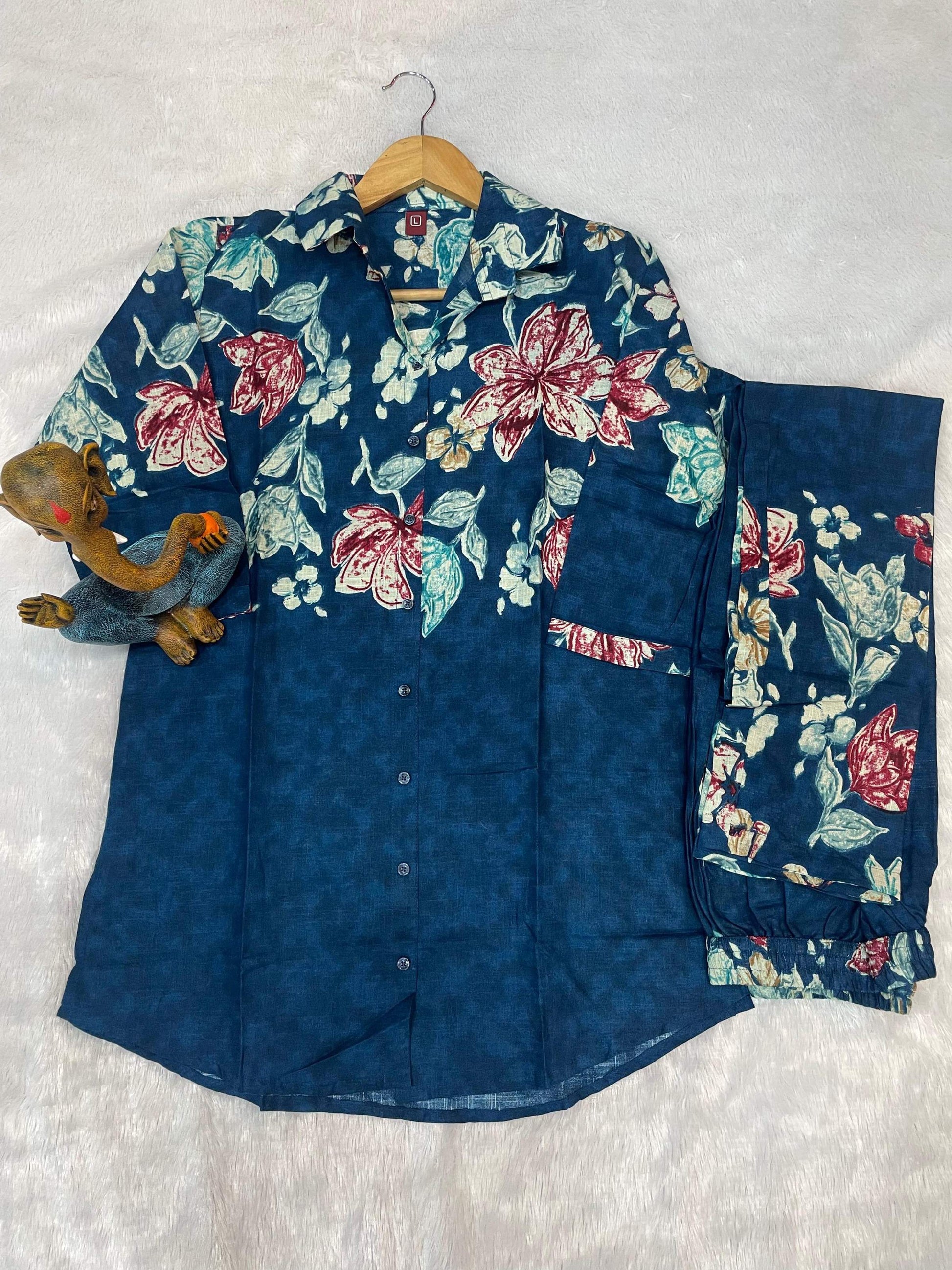 Sonakshi Women's Teal Cotton Printed Straight Top & Bottom Set
