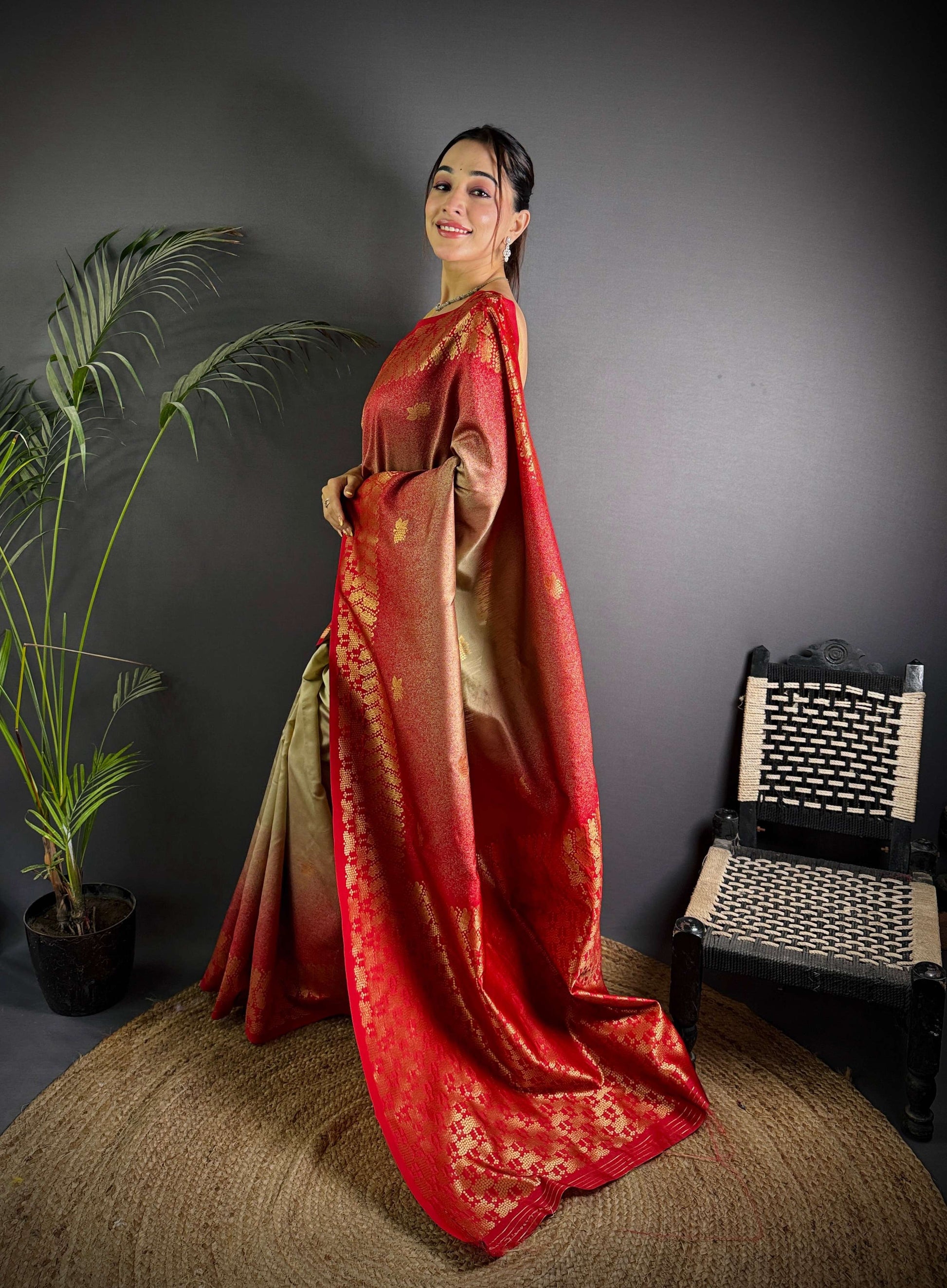 Sonakshi Women'S Biscuit Ikkat Silk Zari Woven Traditional Saree With Blouse