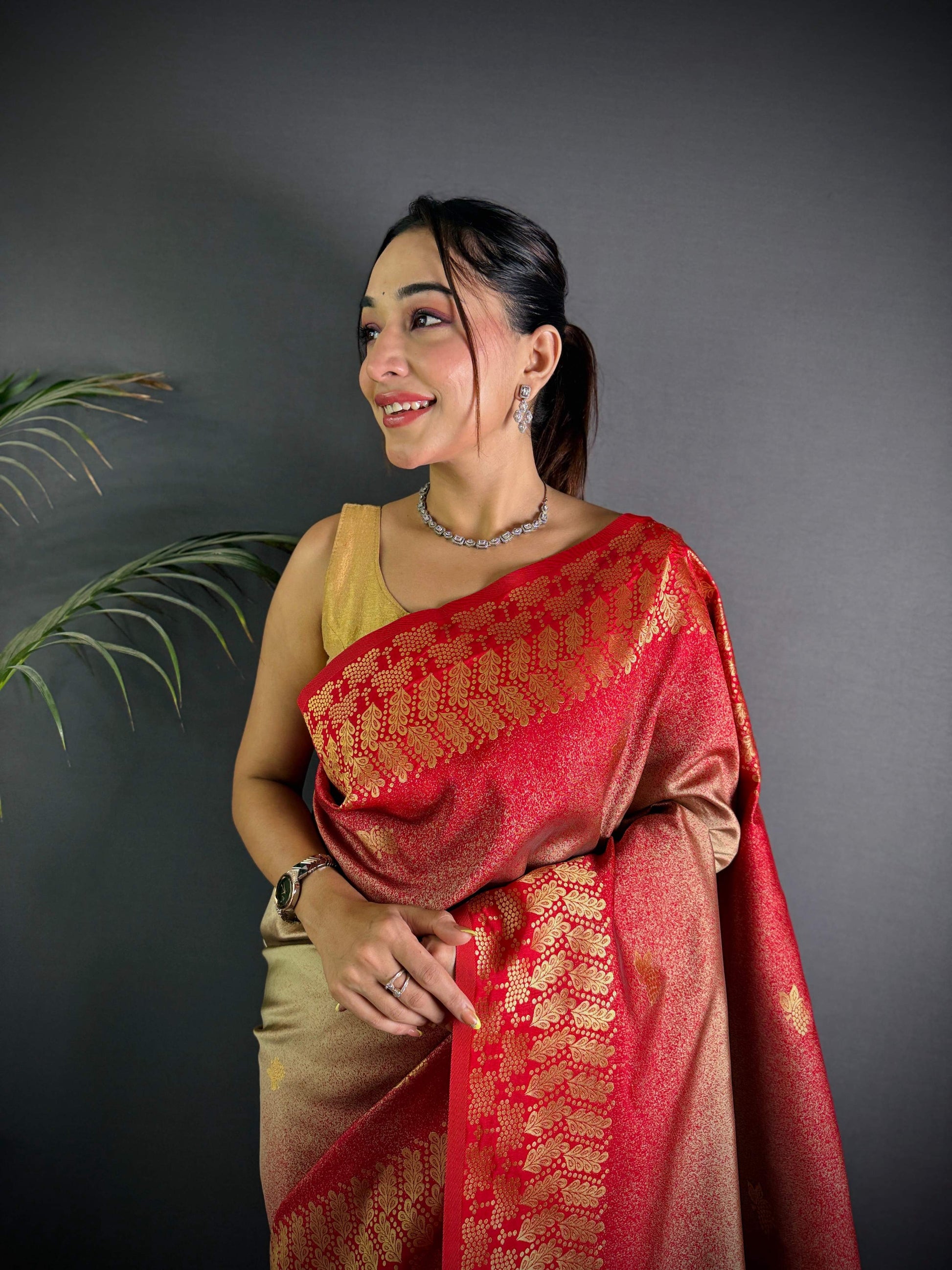 Sonakshi Women'S Biscuit Ikkat Silk Zari Woven Traditional Saree With Blouse