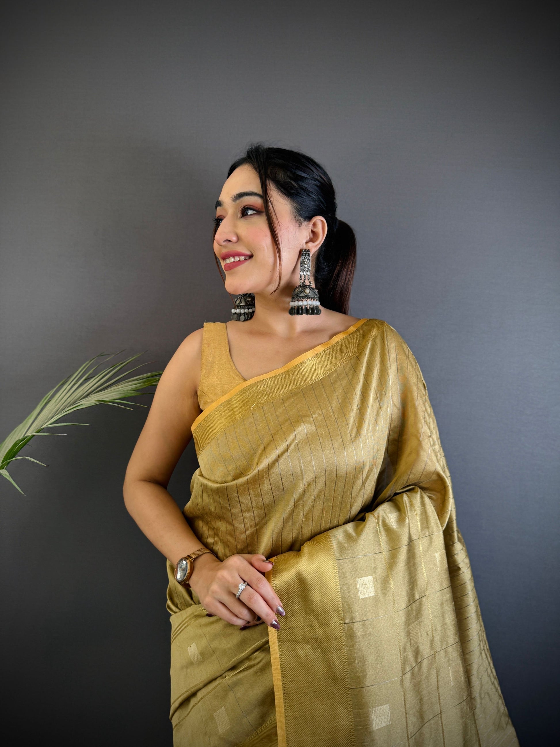 Sonakshi Women's Sona Gold Soft Cotton Silk Golden Zari Weaving Traditional Saree with Blouse