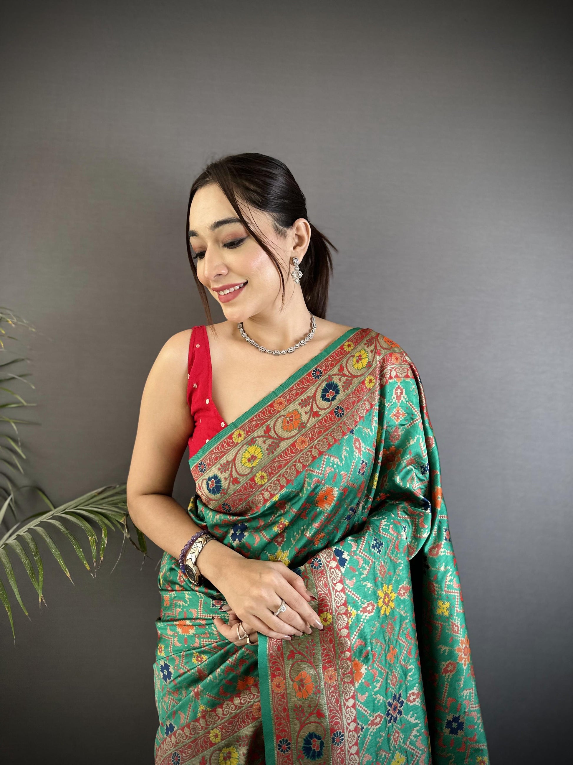 Sonakshi Women's Teal Banarsi Silk Tassel Weaving Traditional Saree with Blouse