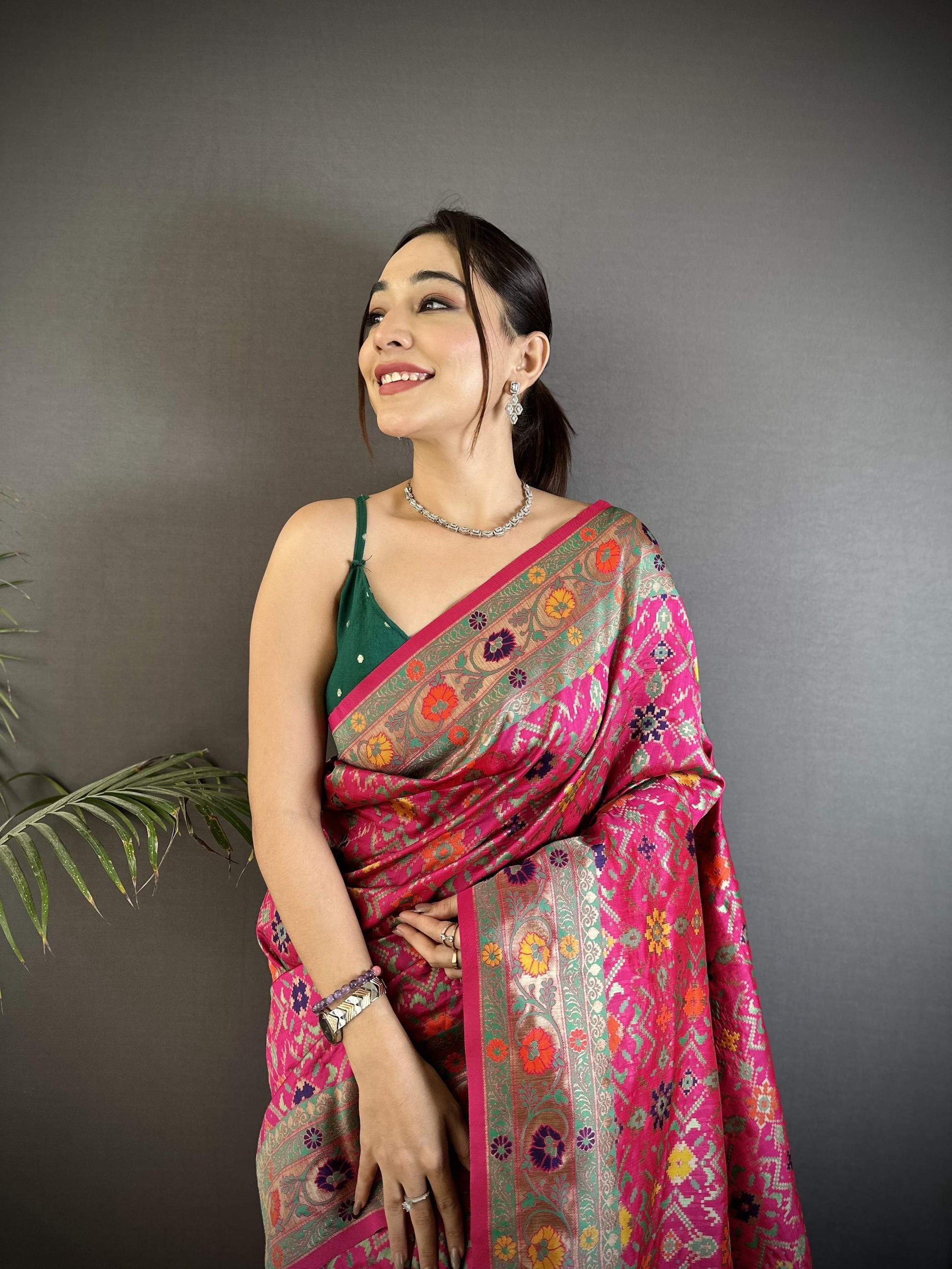 Sonakshi Women's Rani Pink Banarasi Silk Tassel Weaving Traditional Saree with Blouse