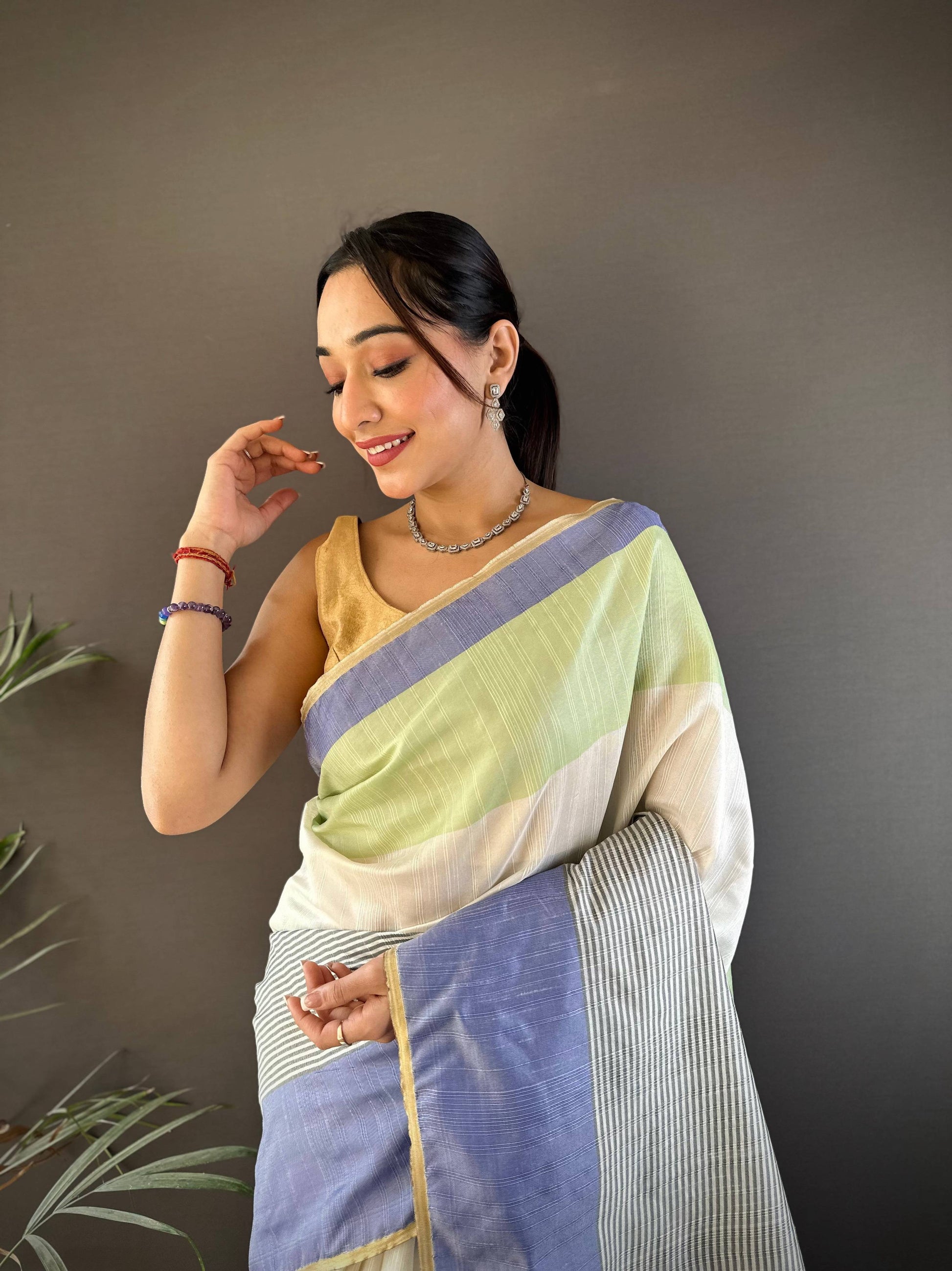 Sonakshi Women's White Raw Silk Khadi & Zari Weaving Traditional Saree with Blouse
