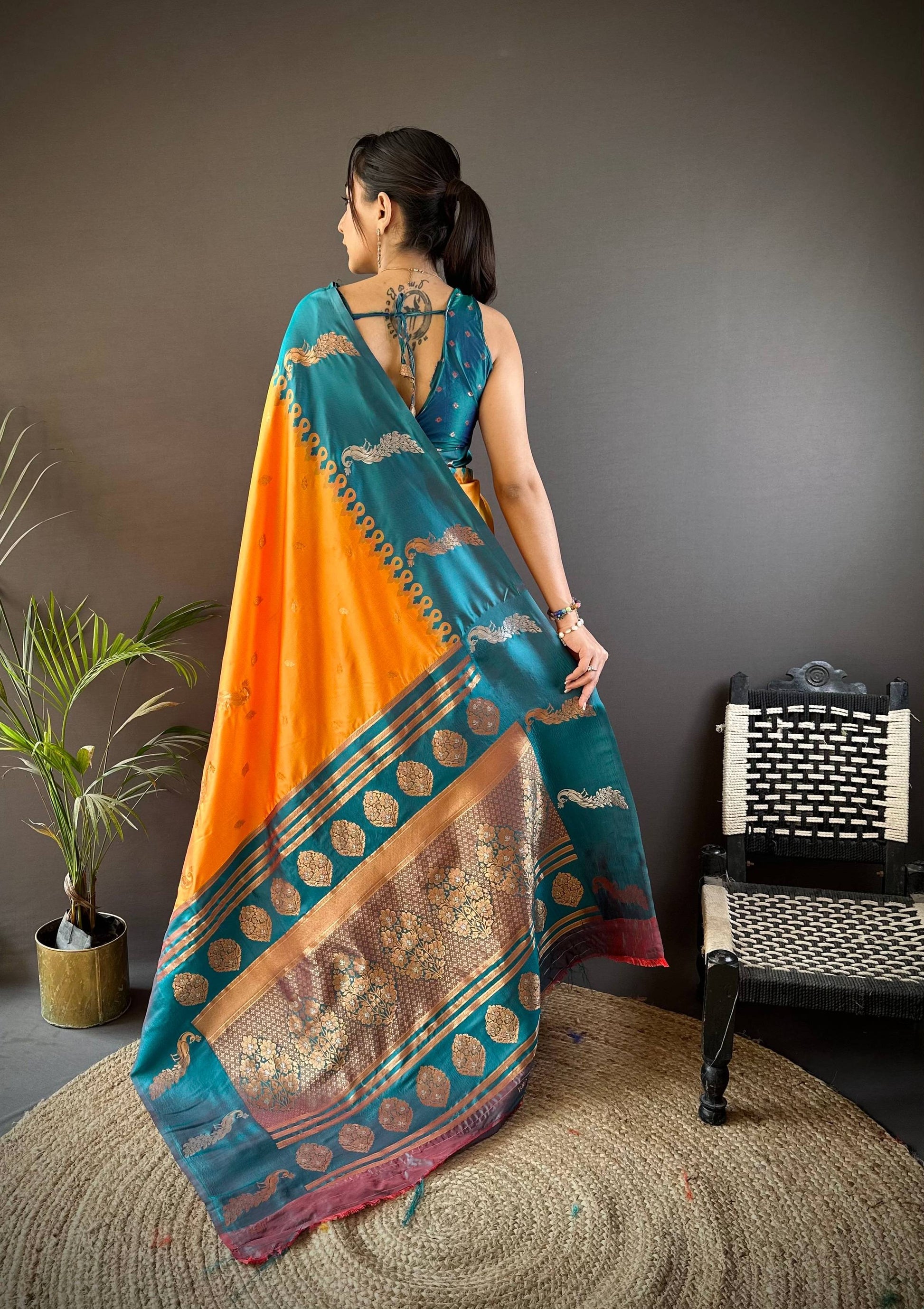 Sonakshi Women's Yellow Soft Banarasi Silk Zari Weaving Traditional Saree with Blouse