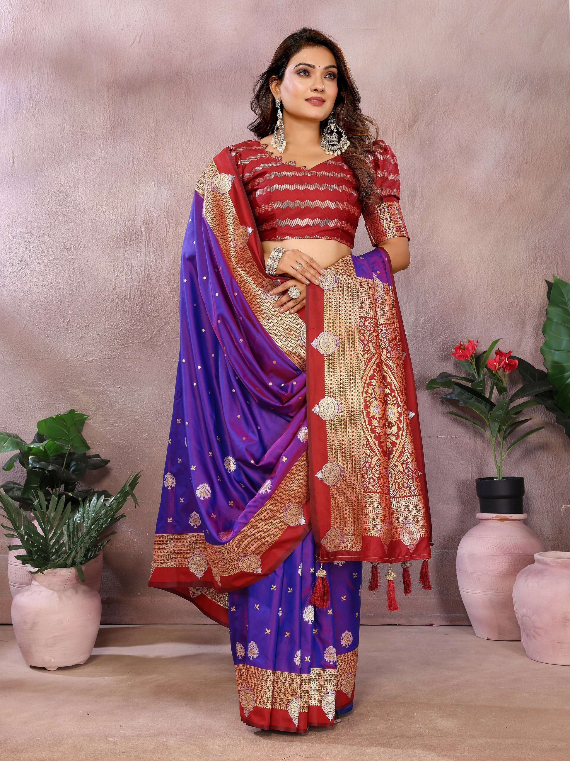 Aastha Fashion Violet Silk Sarees Weaving Saree
