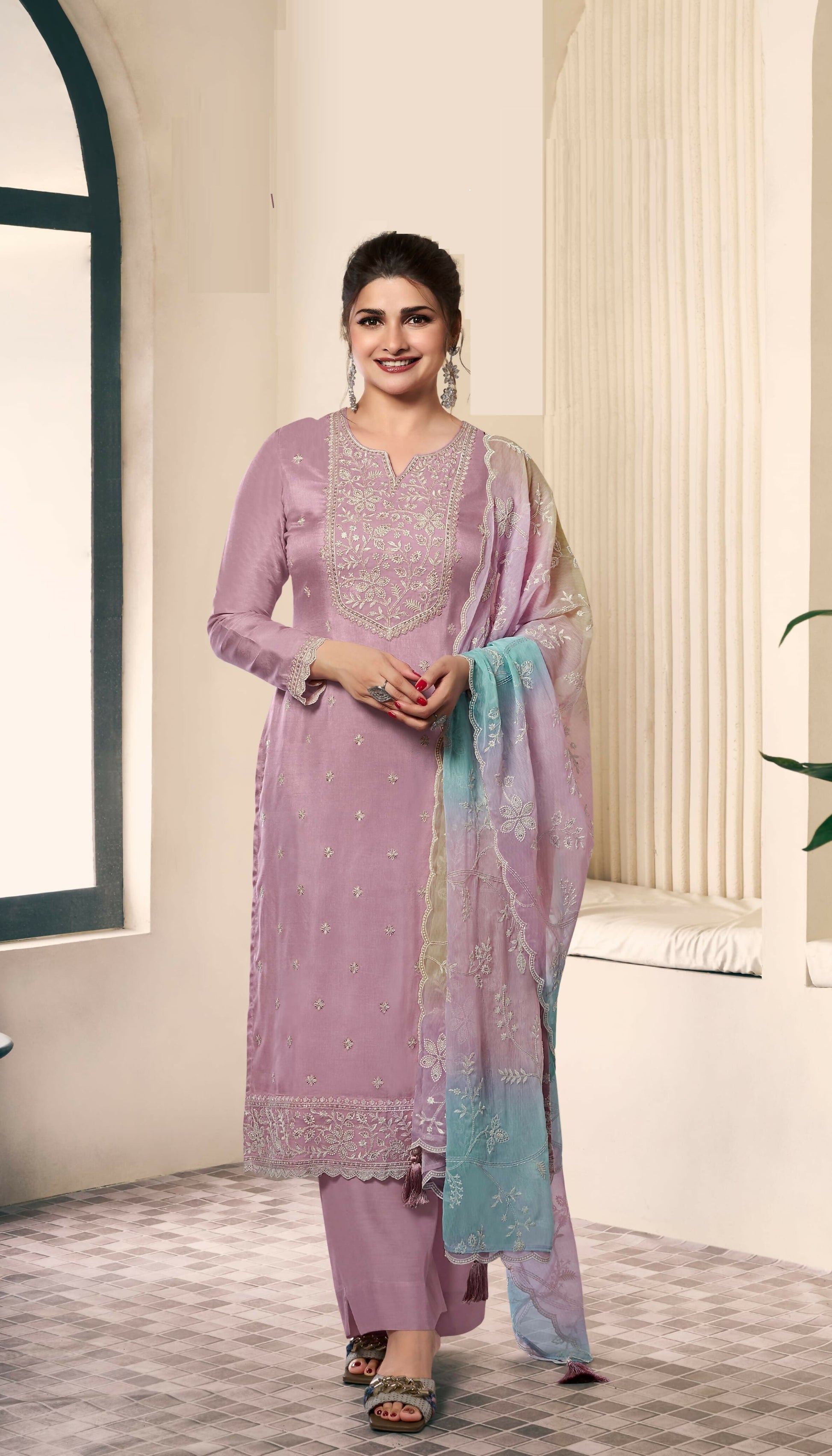 Anaita Lavender Embroidered Silk Stitched Salwar suit