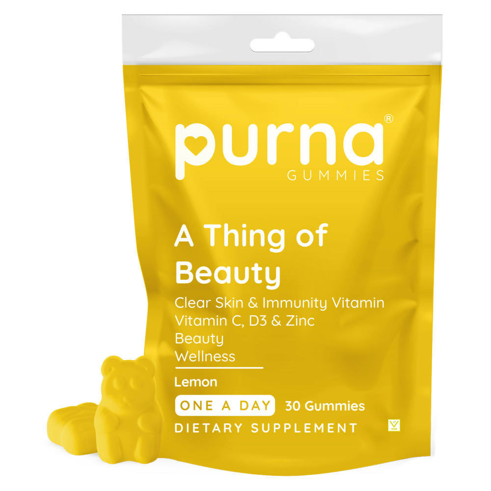 Purna Gummies Vitamin C Lemon Gummies with Vitamin D3, and Zinc for Immunity & Clear Skin 