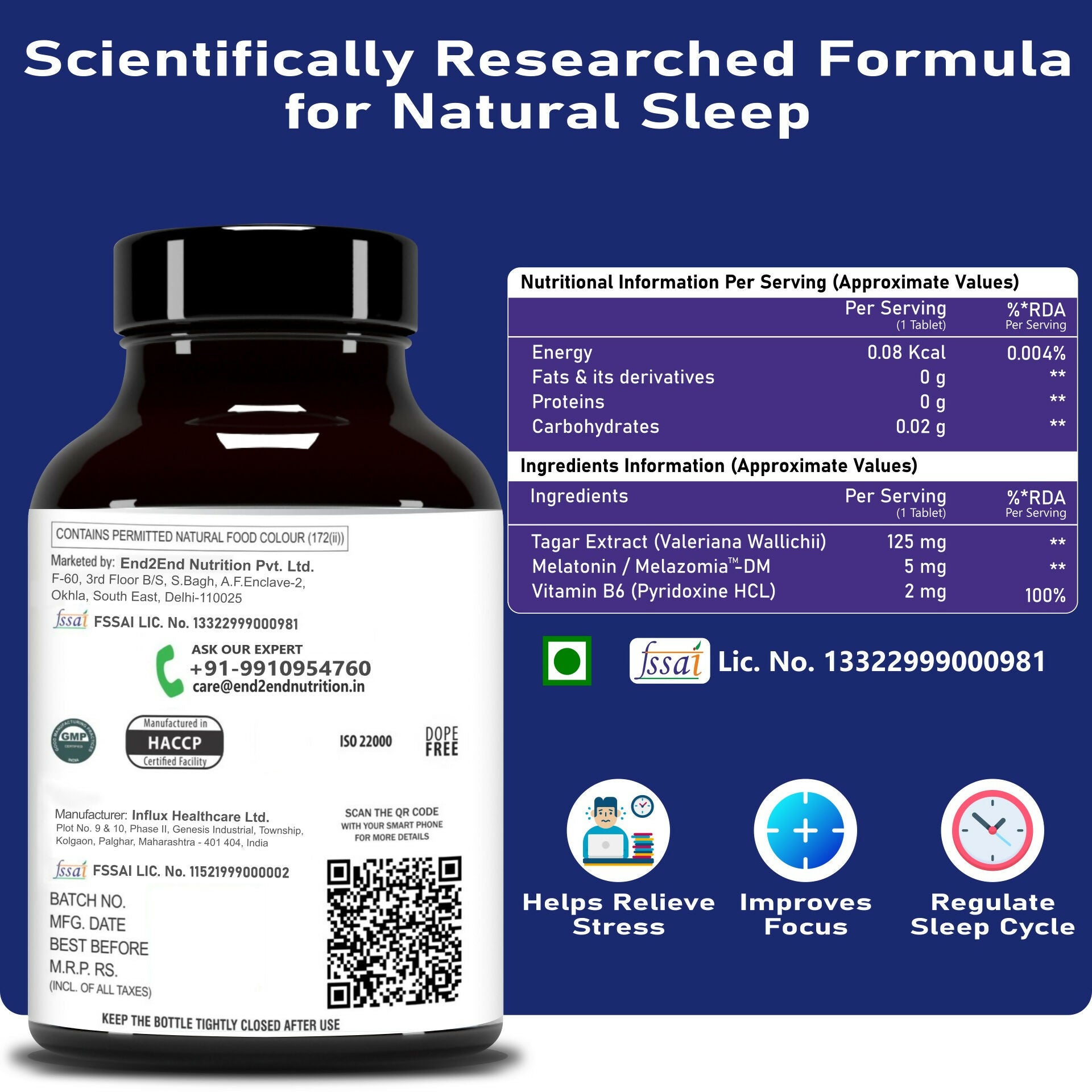 End2End Nutrition Melatonin Sleepzzz Tablets 