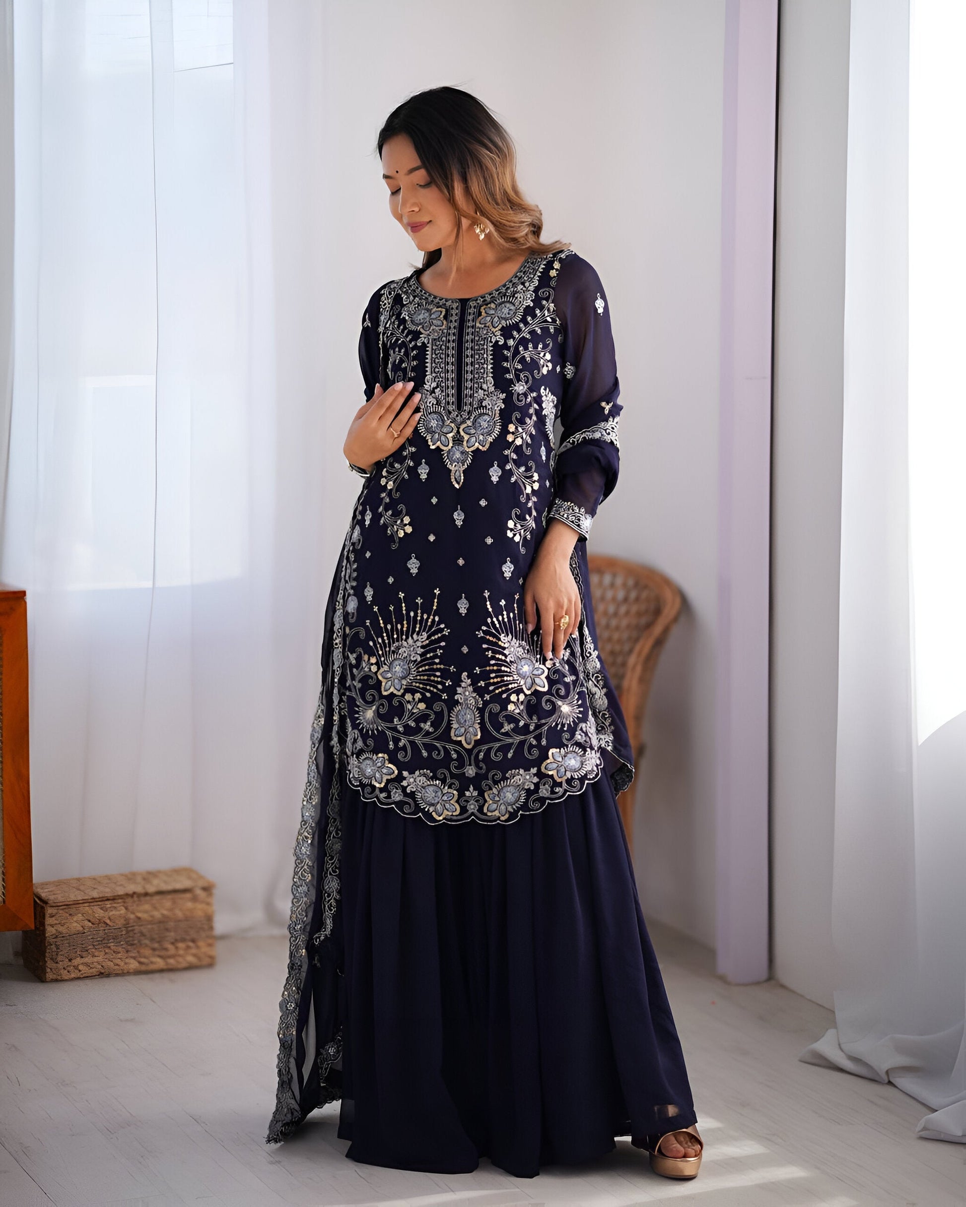 Lehenga Mart Designer Wedding Wear Sharara Suit For Women - Blue