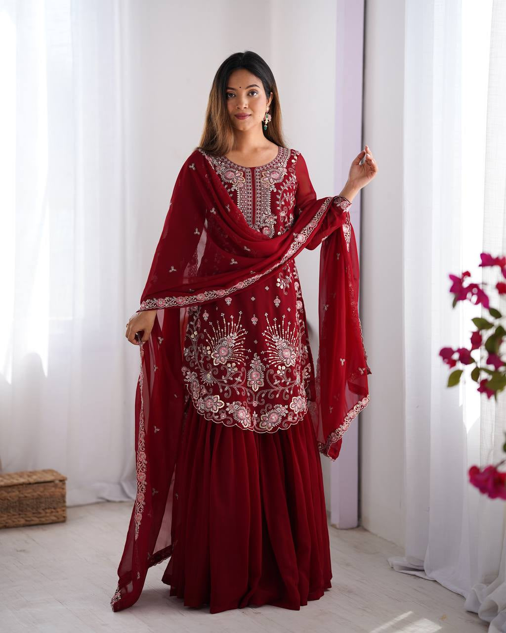 Lehenga Mart Designer Wedding Wear Sharara Suit For Women - Red