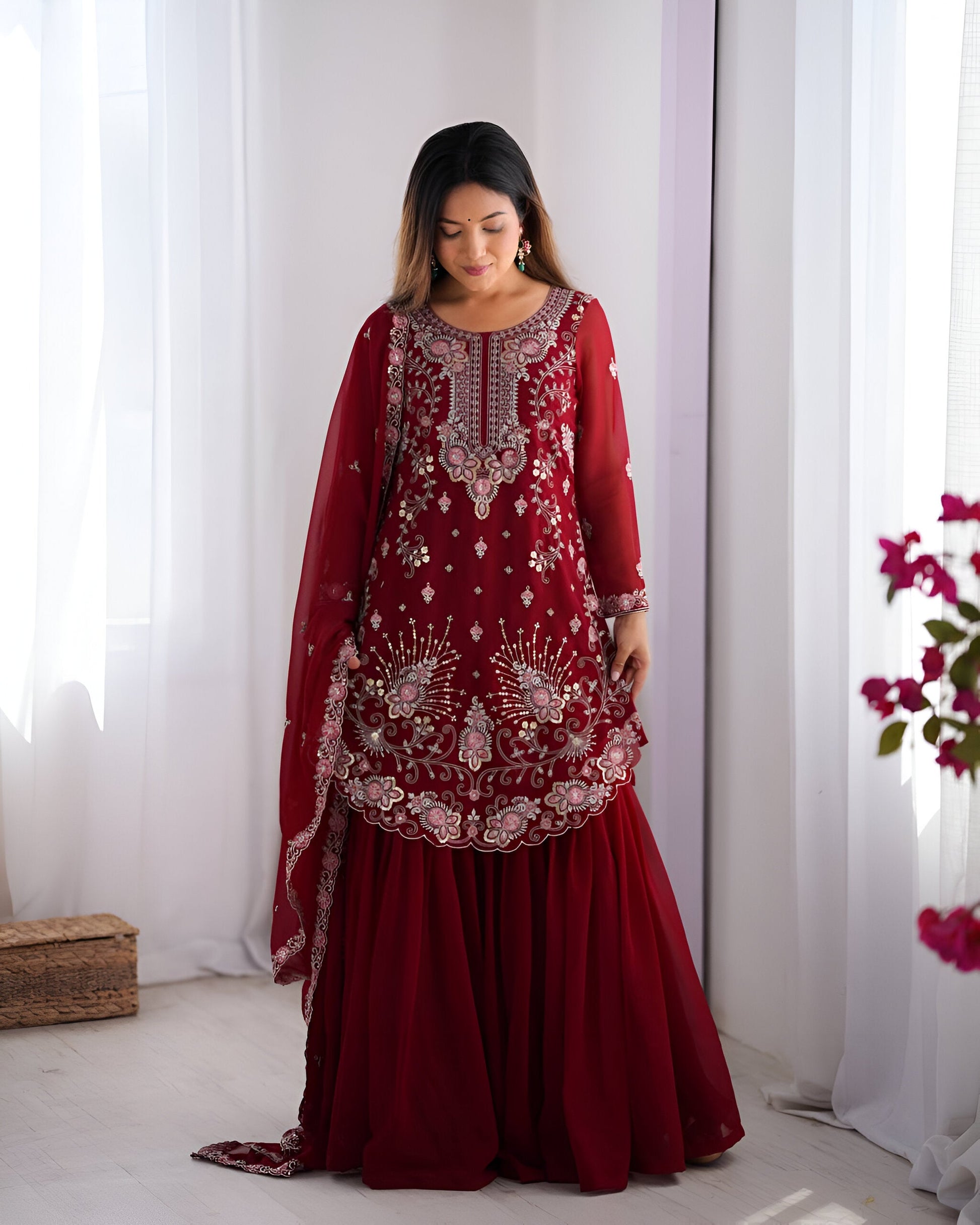 Lehenga Mart Designer Wedding Wear Sharara Suit For Women - Red