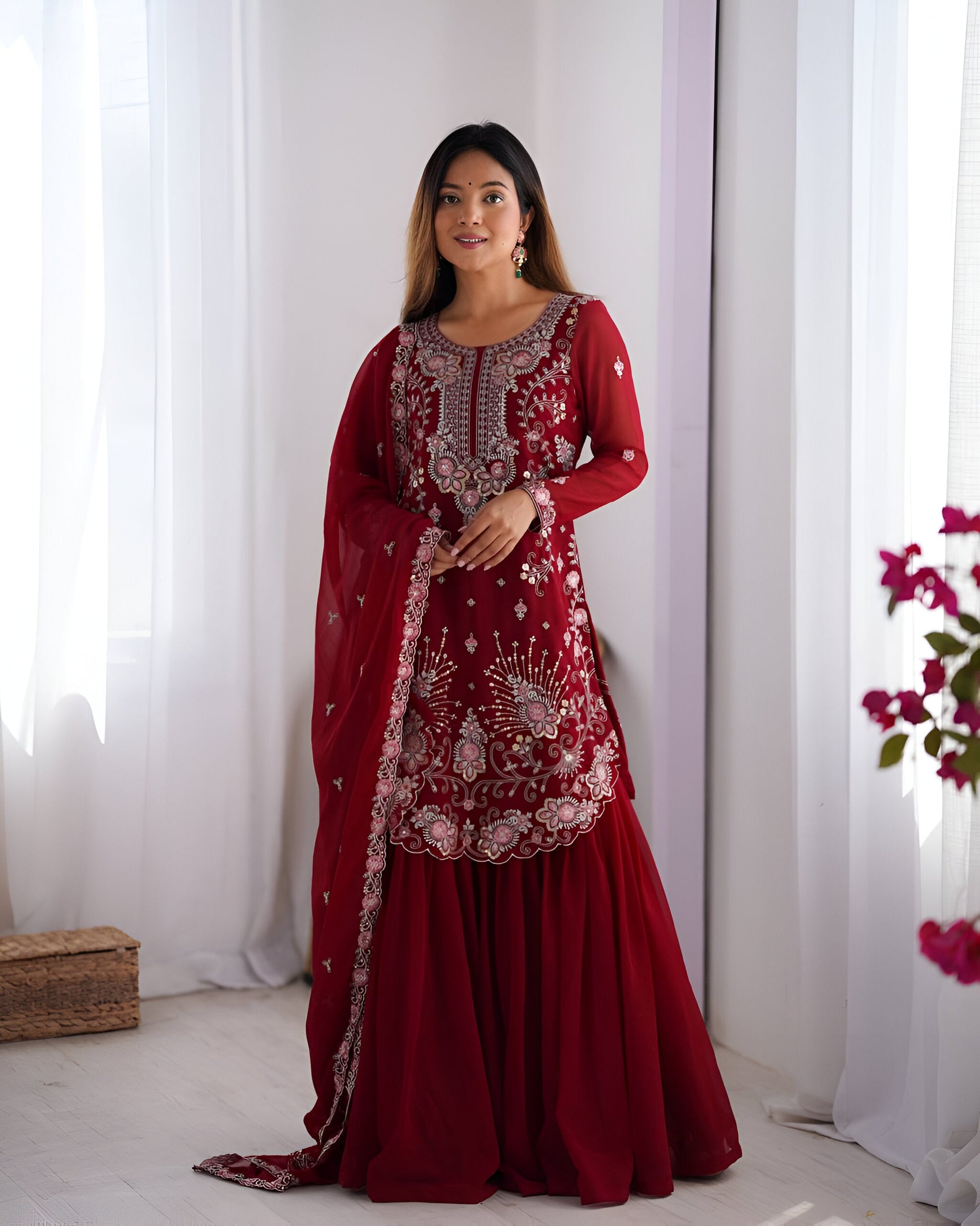 Lehenga Mart Designer Wedding Wear Sharara Suit For Women - Red