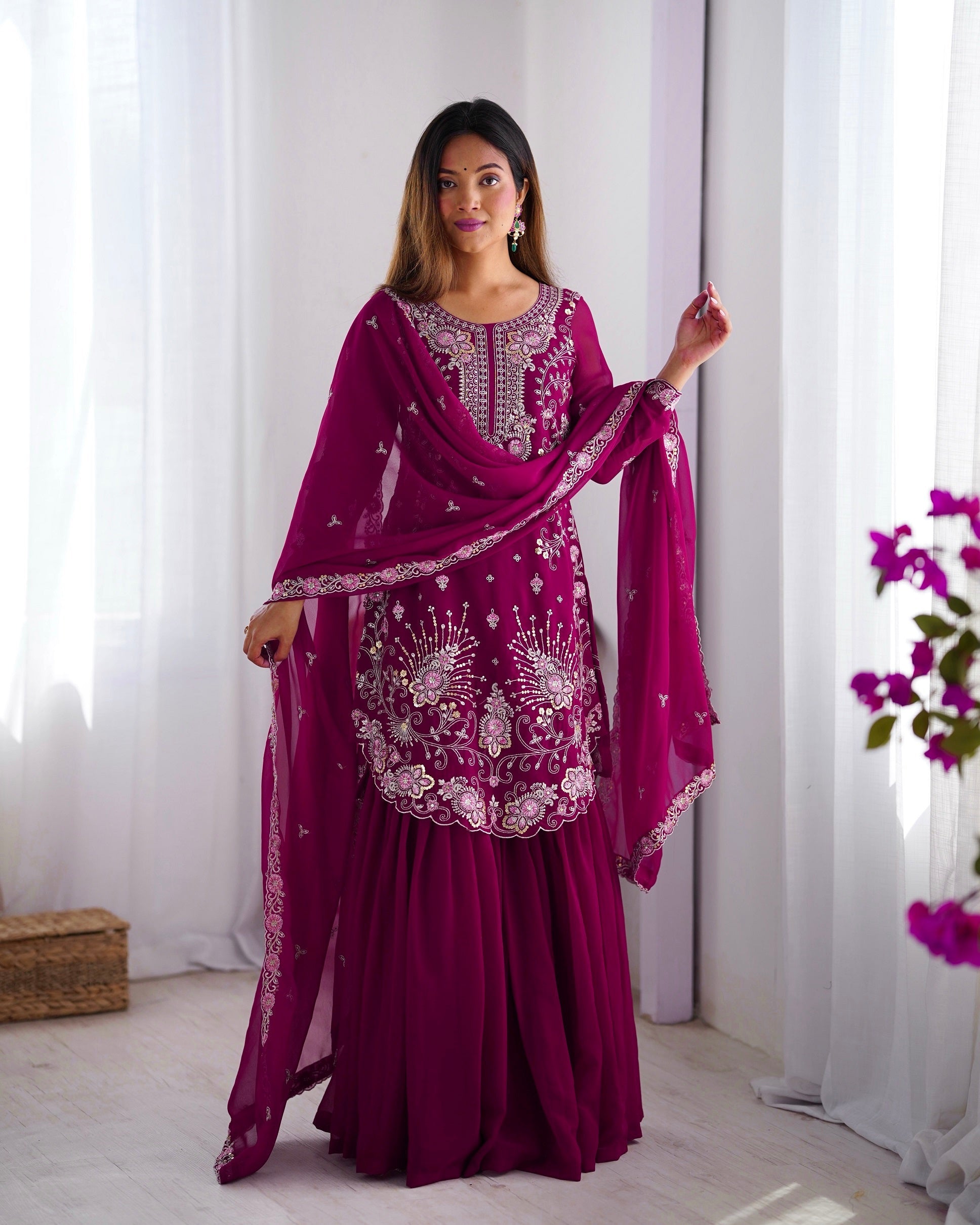 Lehenga Mart Pink Faux Georgette Gorgeous Sharara Suit For Wedding Wear