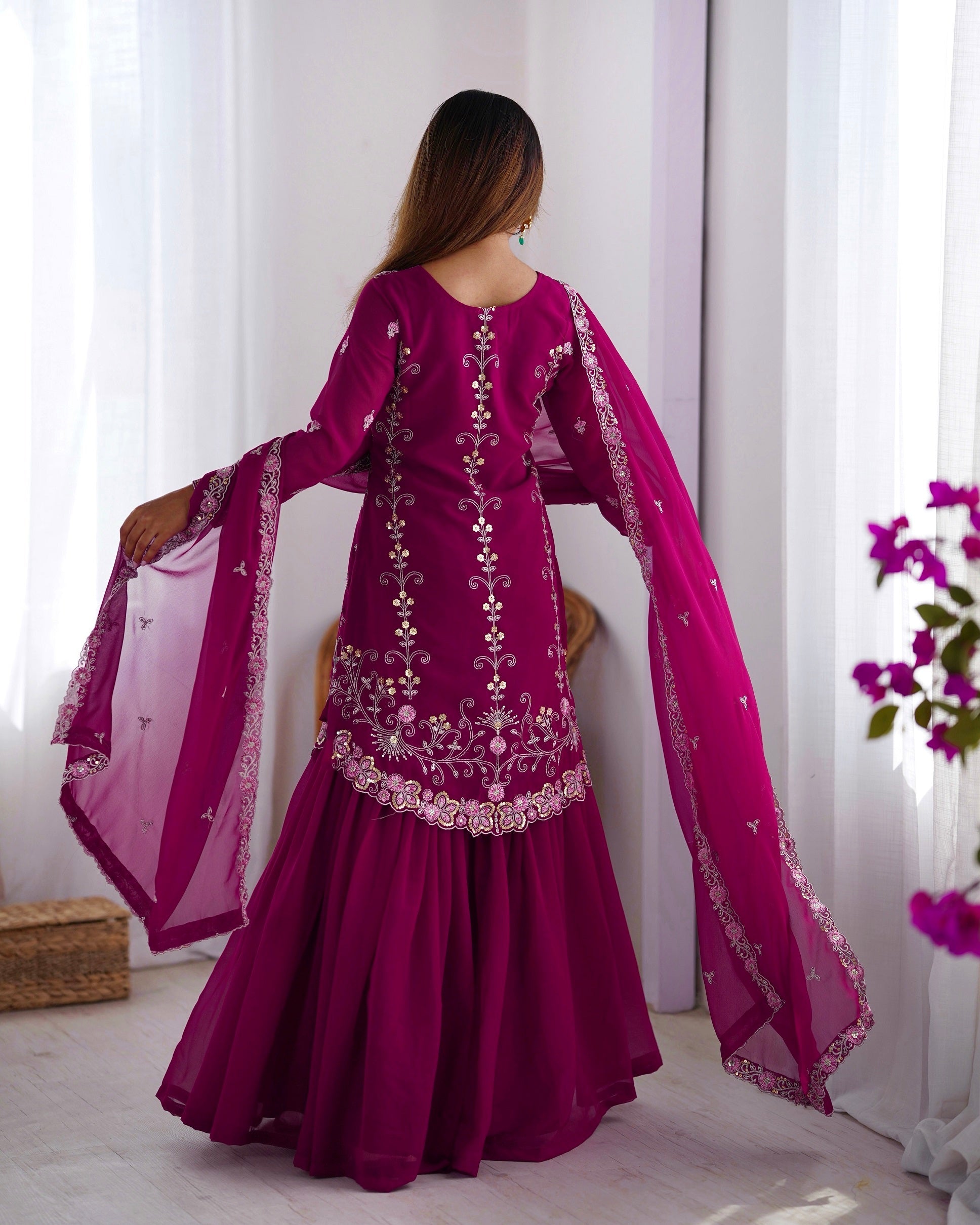Lehenga Mart Pink Faux Georgette Gorgeous Sharara Suit For Wedding Wear
