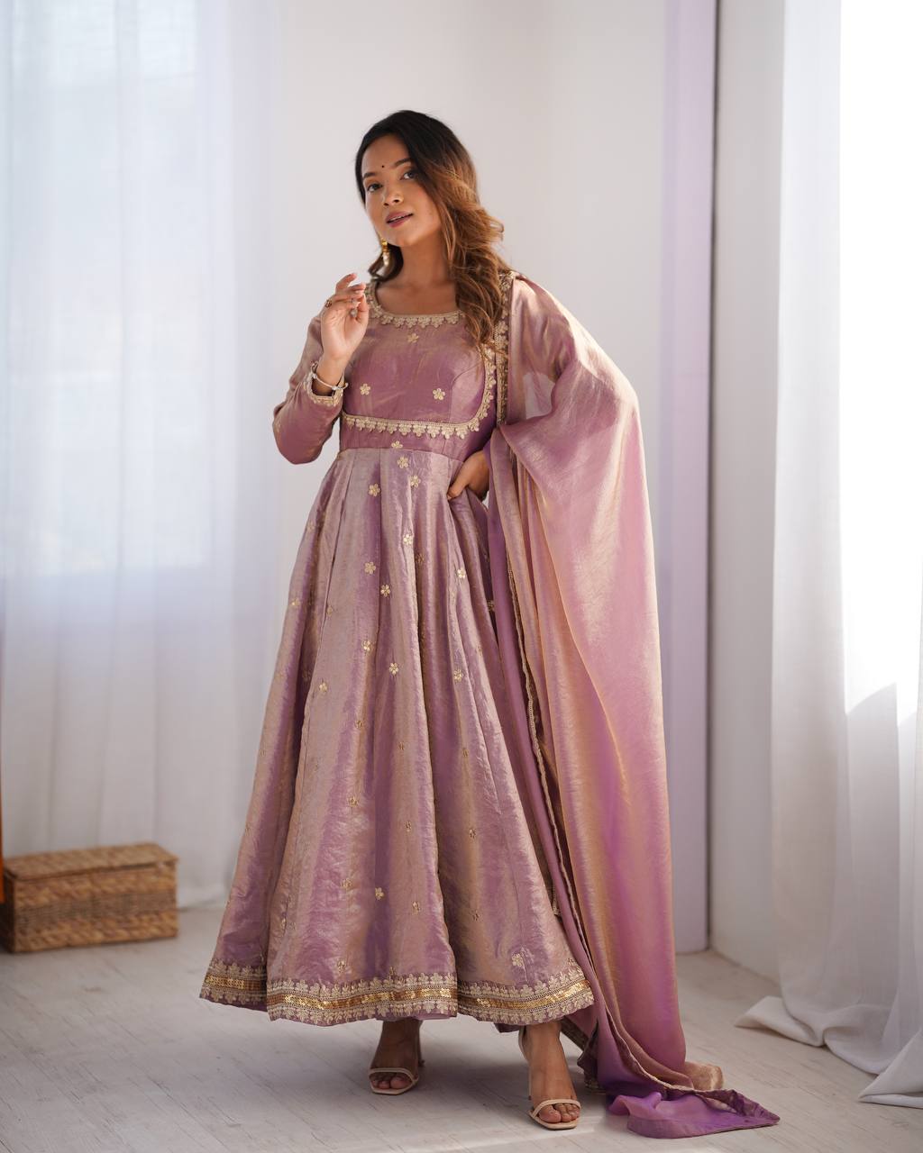 Prazu Fashion Light Onion Pink Fandy Silk Coding With Sequence Work Wedding Wear Anarkali Suit