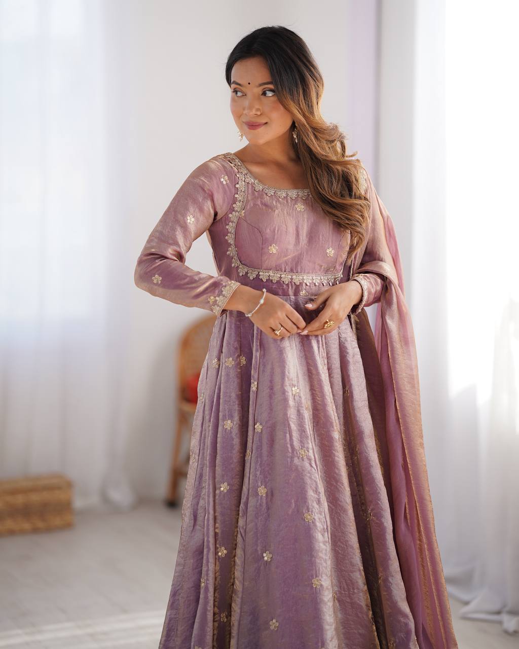 Prazu Fashion Light Onion Pink Fandy Silk Coding With Sequence Work Wedding Wear Anarkali Suit