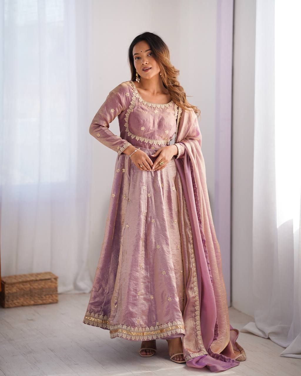 Prazu Fashion Light Onion Pink Fandy Silk Coding With Sequence Work Wedding Wear Anarkali Suit