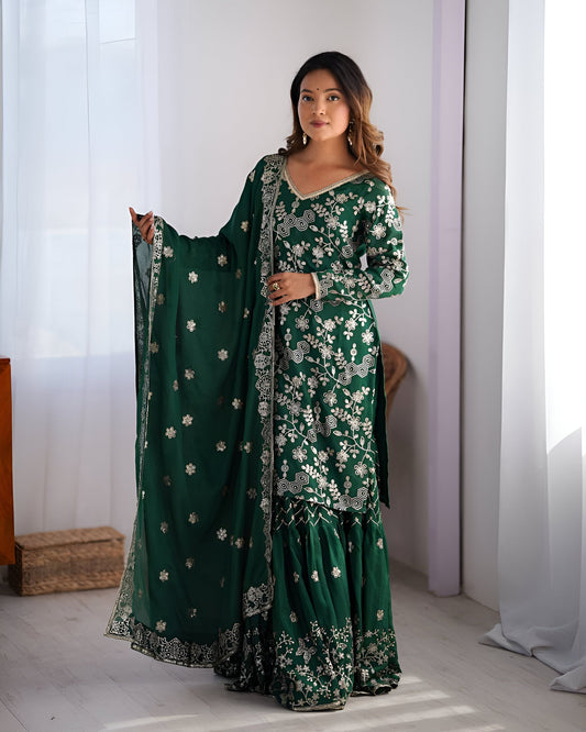 Lehenga Mart Designer Wedding Wear Sharara Suit for Women - Green
