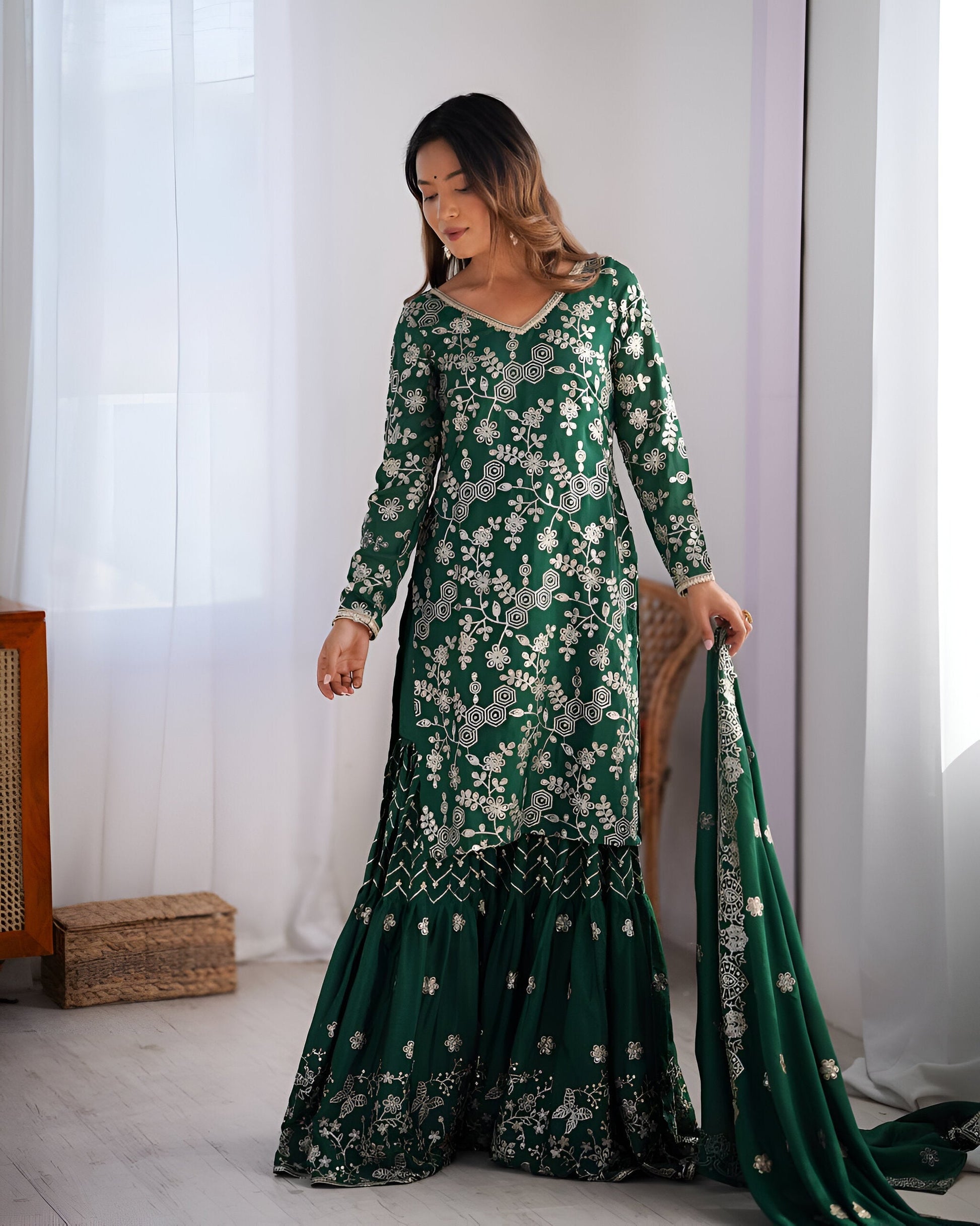 Lehenga Mart Designer Wedding Wear Sharara Suit for Women - Green