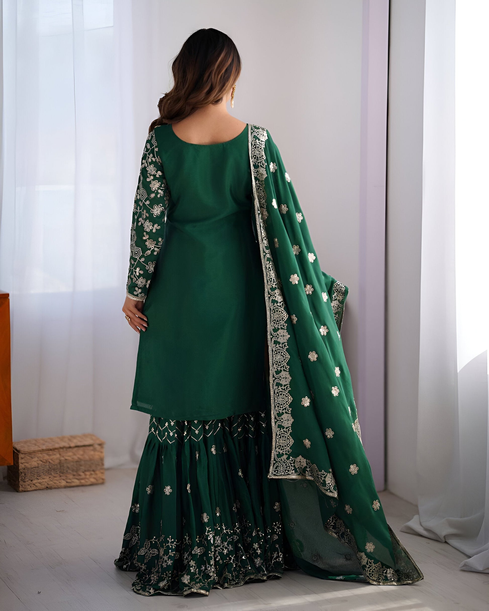 Lehenga Mart Designer Wedding Wear Sharara Suit for Women - Green