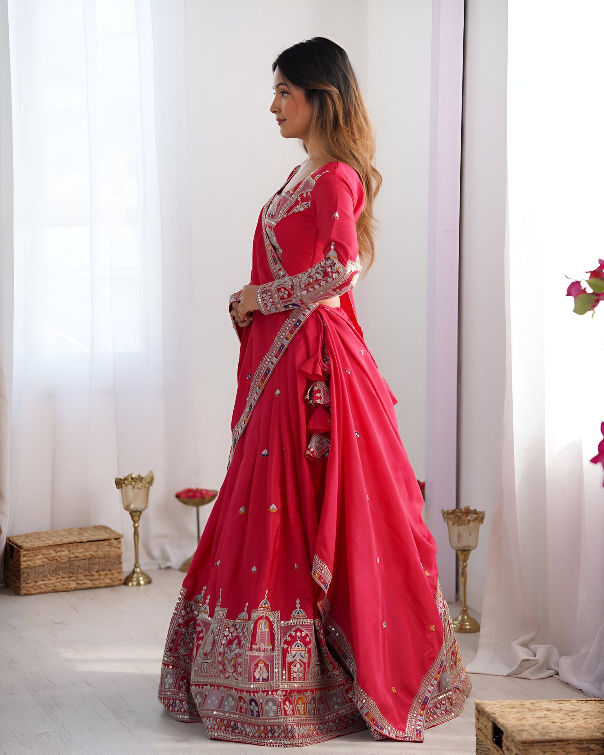 Lehenga Mart Designer Bollywood Style Wedding Lehenga Choli - Red
