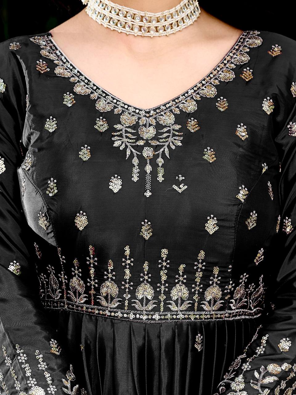 Lehenga Mart American Silk Gown With Dupatta-Black