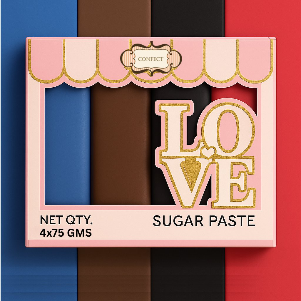 Confect Multipack of Royal Blue, Brown, Black and Red Sugarpaste 20