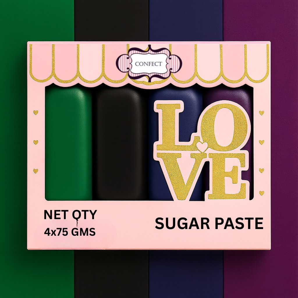 Confect Multipack of Emerald Green, Black, Navy Blue and Purple Sugarpaste 25