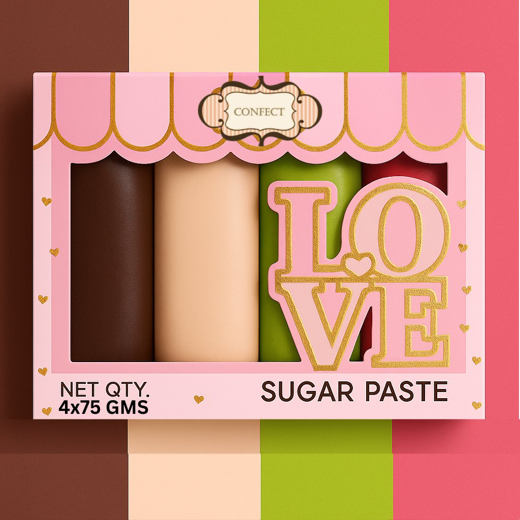 Confect Multipack of Brown, Skin, Lime Green and Neon Pink Sugarpaste 26