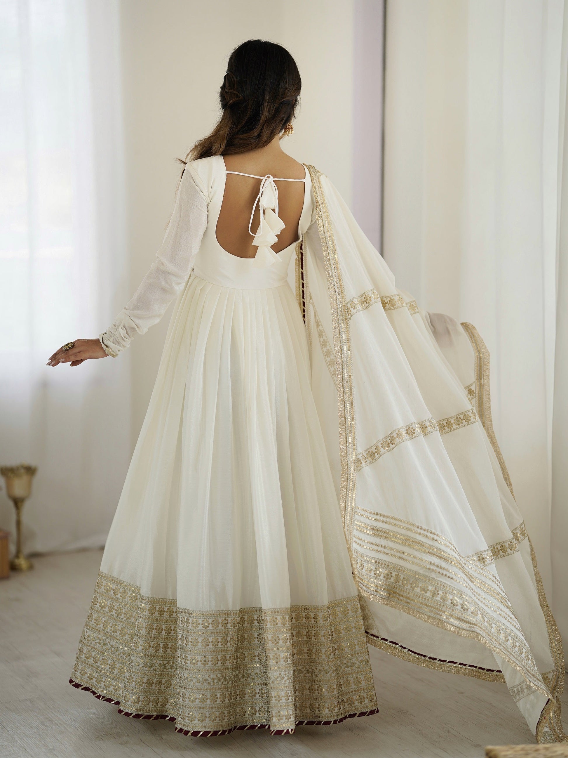 Lehenga Mart White Chinon Silk Designer Chinon Silk Gown