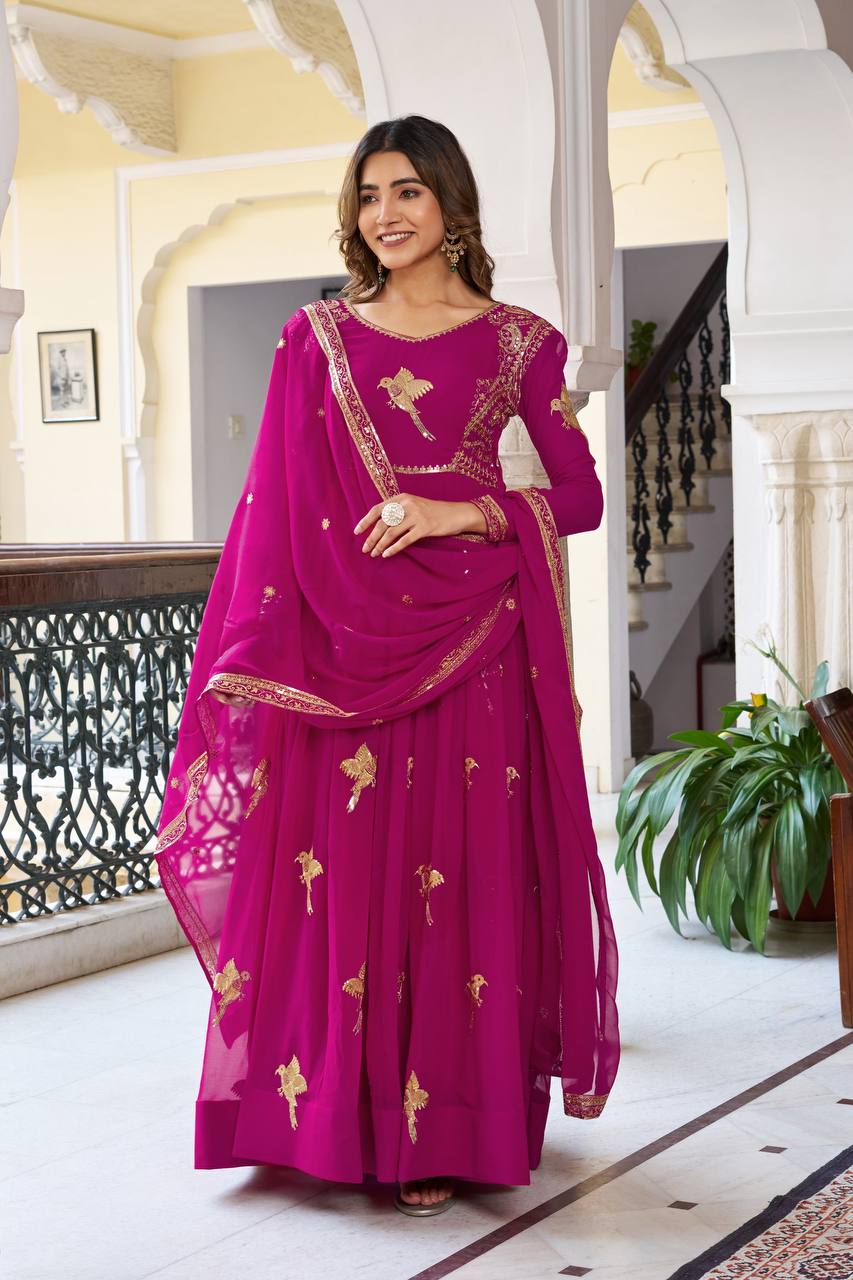 Lehenga Mart Faux Georgette Gown With Dupatta-Purple