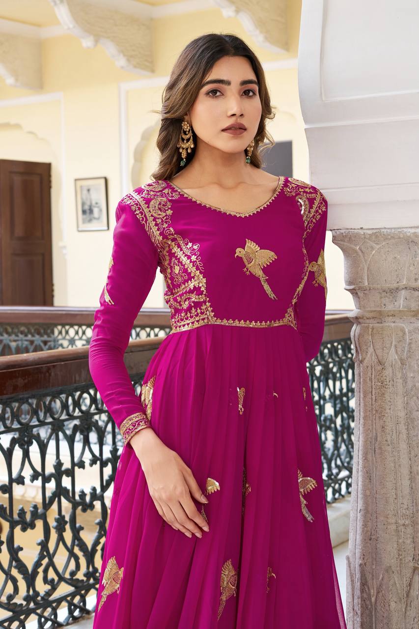 Lehenga Mart Faux Georgette Gown With Dupatta-Purple