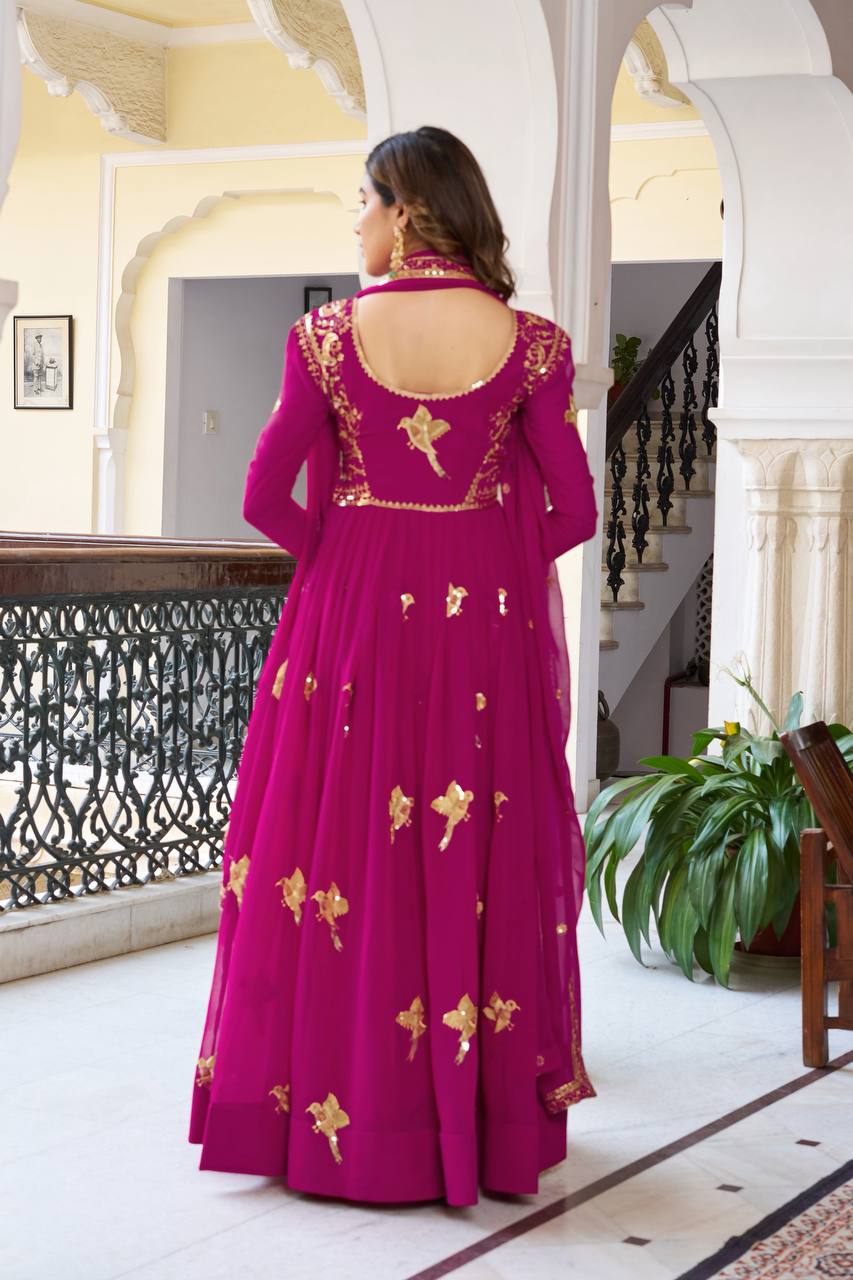 Lehenga Mart Faux Georgette Gown With Dupatta-Purple