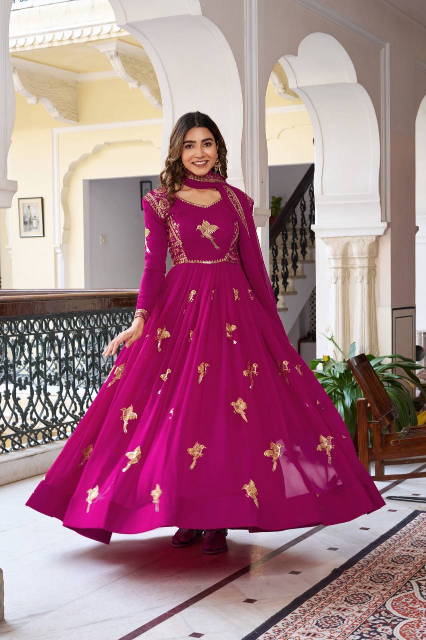 Lehenga Mart Faux Georgette Gown With Dupatta-Purple