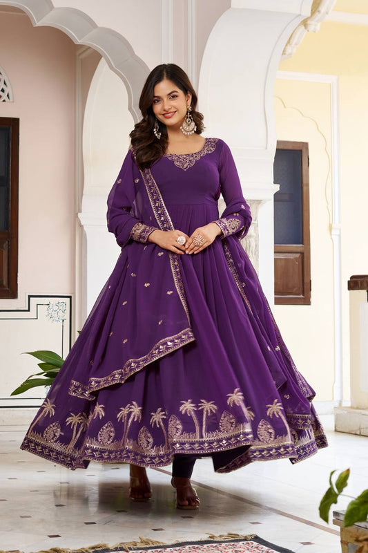 Lehenga Mart Faux Georgette Gown With Dupatta-Blue