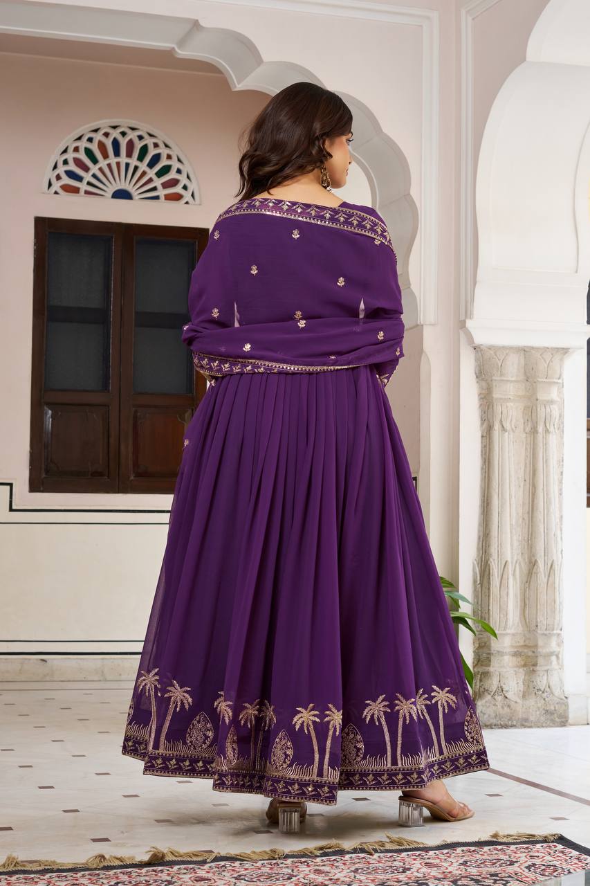 Lehenga Mart Faux Georgette Gown With Dupatta-Blue