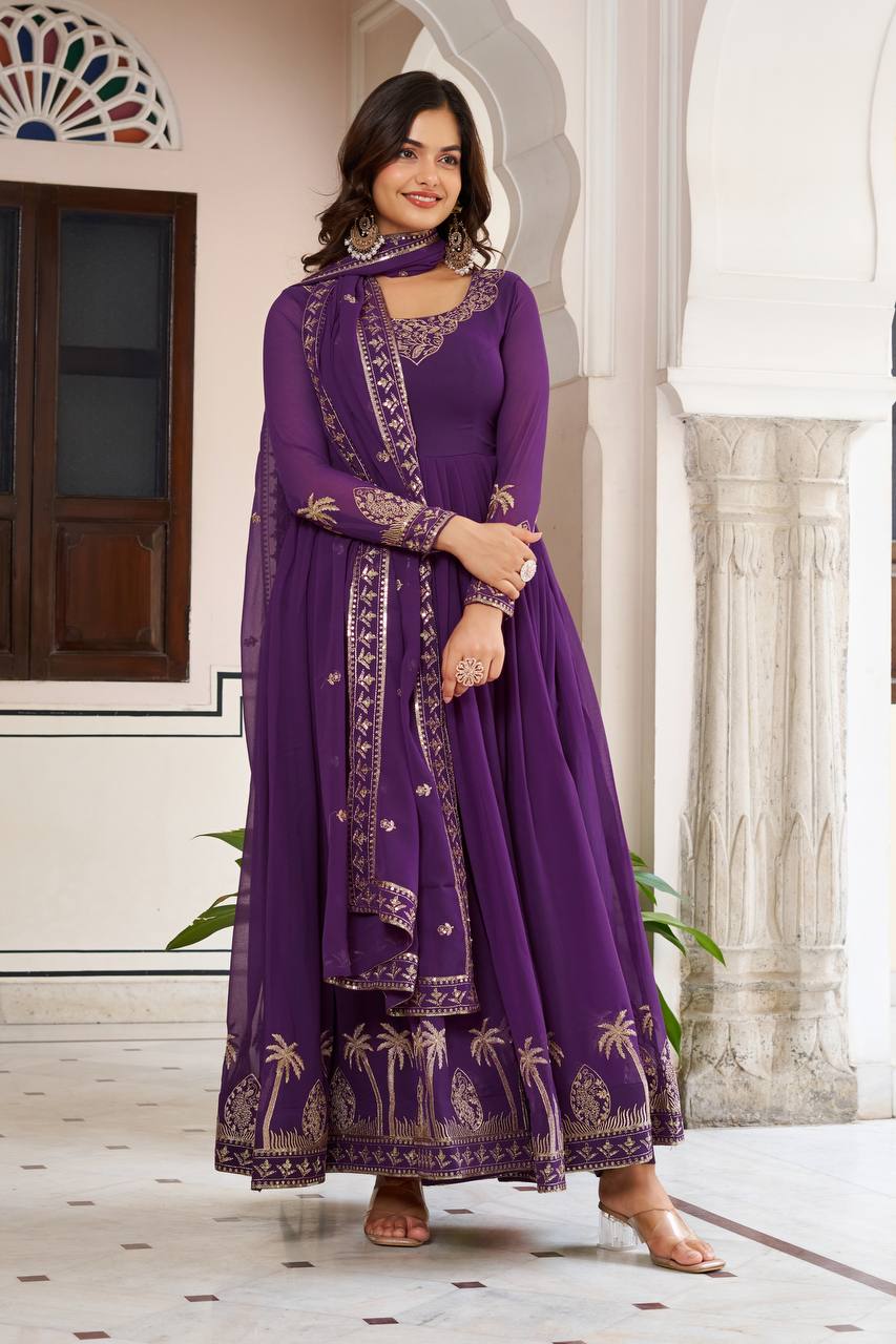 Lehenga Mart Faux Georgette Gown With Dupatta-Blue
