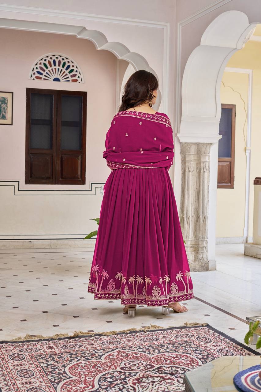 Lehenga Mart Faux Georgette Gown With Dupatta-Purple