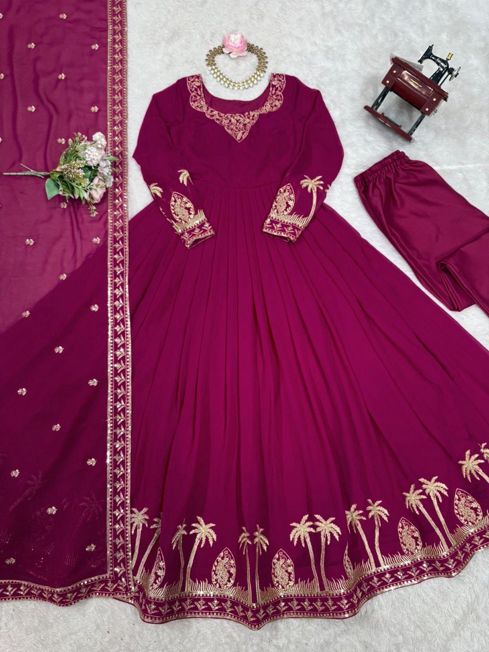Prazu Fashion Purple Georgette Thread With Sequence Work Anarkali Suit